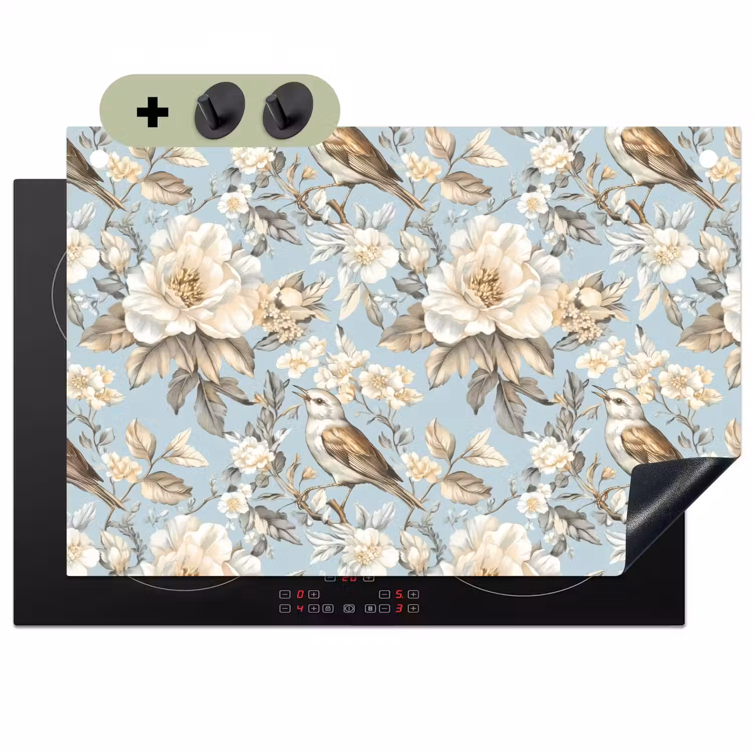 Botanisch - Zangvogel - Blauw Inductie beschemer met haakjes klein 777 -3d