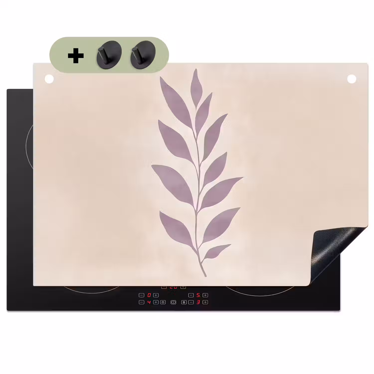 Tak - Bladeren - Minimalistisch - Beige Inductie beschemer met haakjes klein -3d