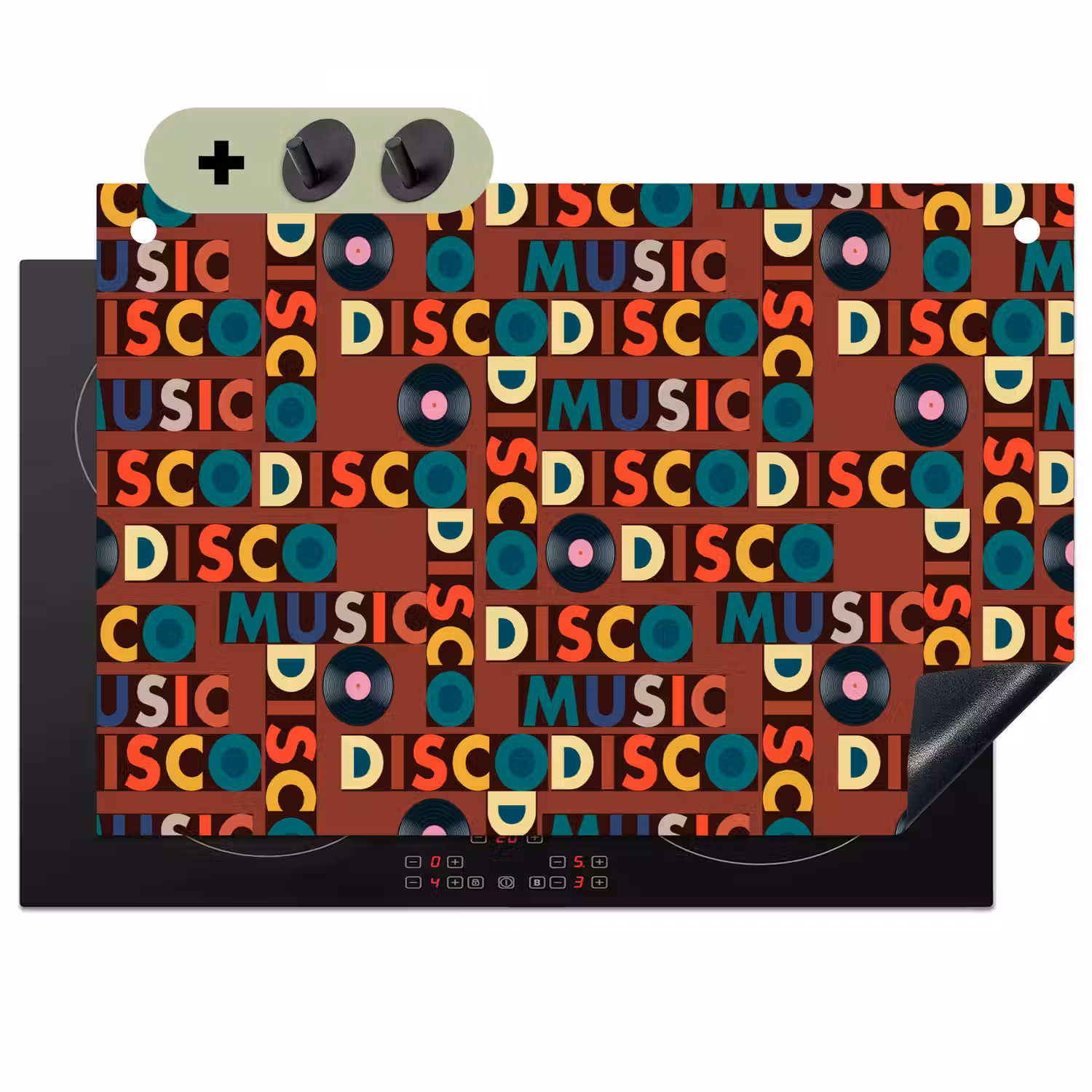 Bruin - Retro - Disco - Patroon Inductie beschemer met haakjes klein 777 -3d