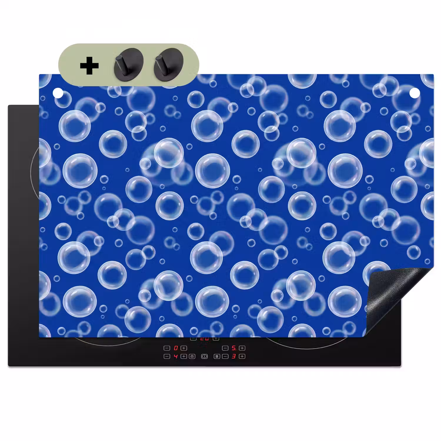Bubbels - Patroon - Blauw Inductie beschemer met haakjes klein -3d