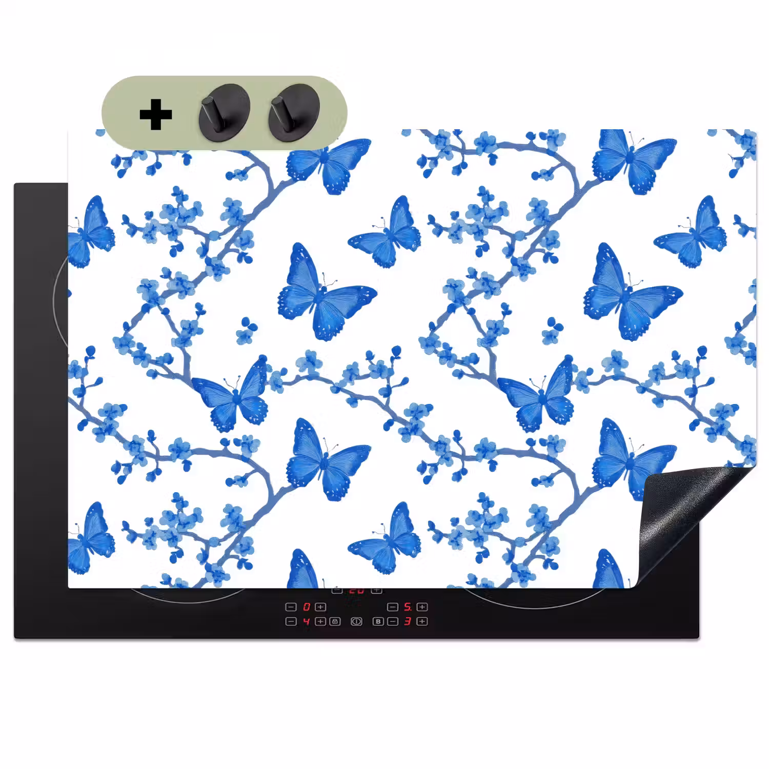 Vlinder - Bloemen - Blauw Inductie beschemer met haakjes klein 777 -3d