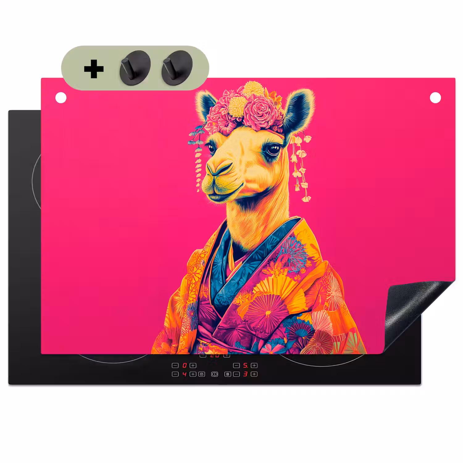 Kameel - Bloemen - Kimono - Waaiers Inductie beschemer met haakjes klein -3d
