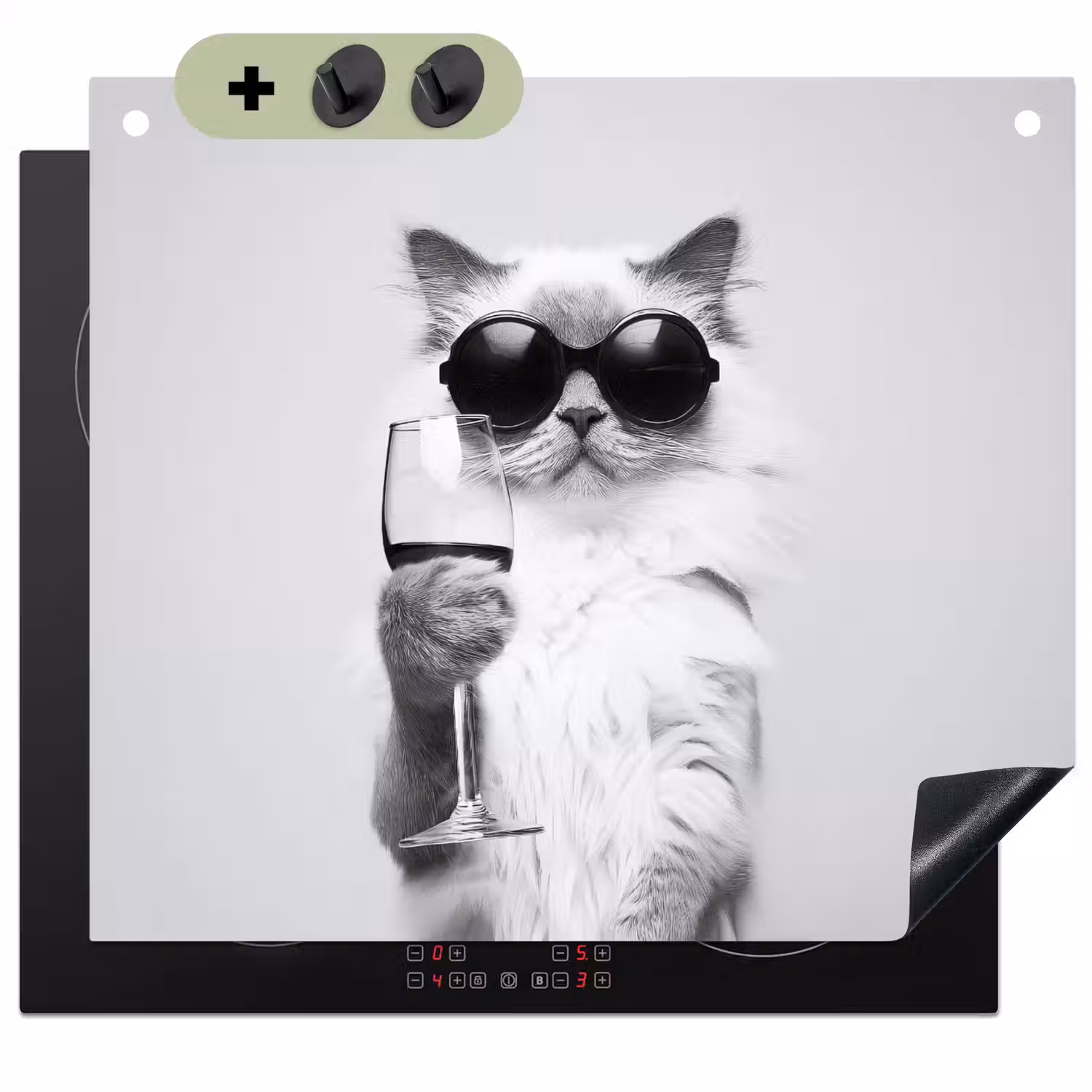 Kat - Zonnebril - Wijnglas - Langharig Inductie beschemer met haakjes middel -3d