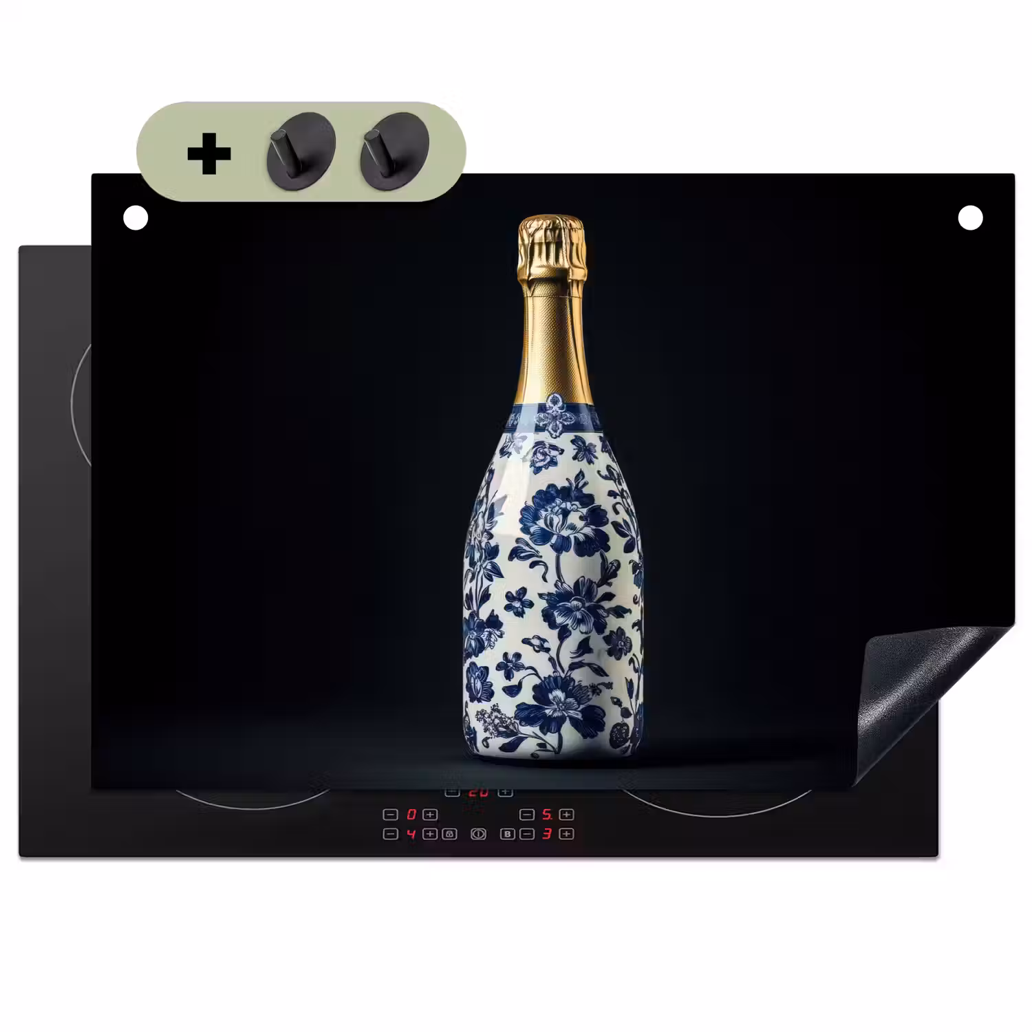 Champagne - Bloemen - Goud - Chique Inductie beschemer met haakjes klein -3d