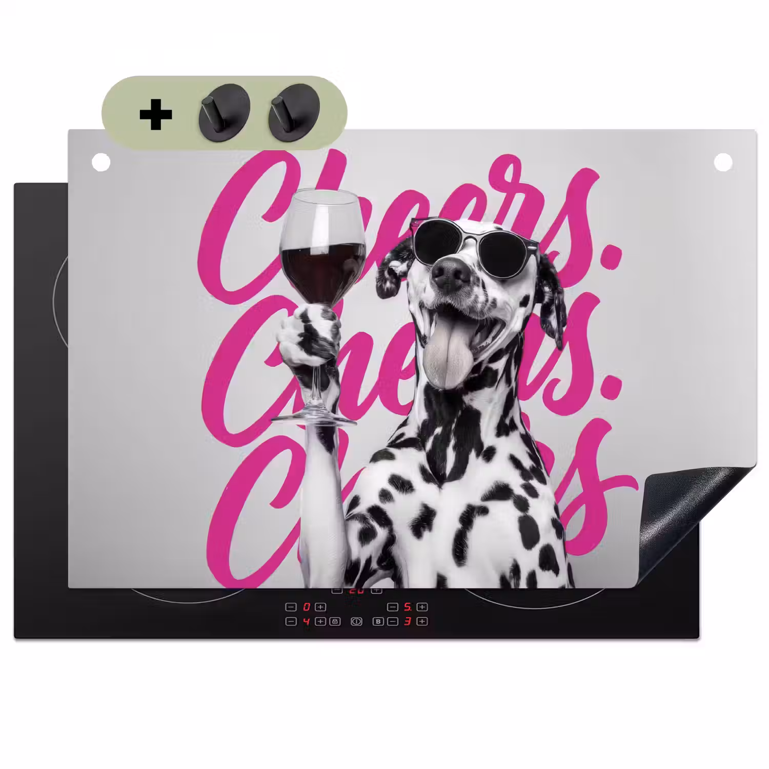 Cheers - Hond - Roze - Wijn Inductie beschemer met haakjes klein -3d