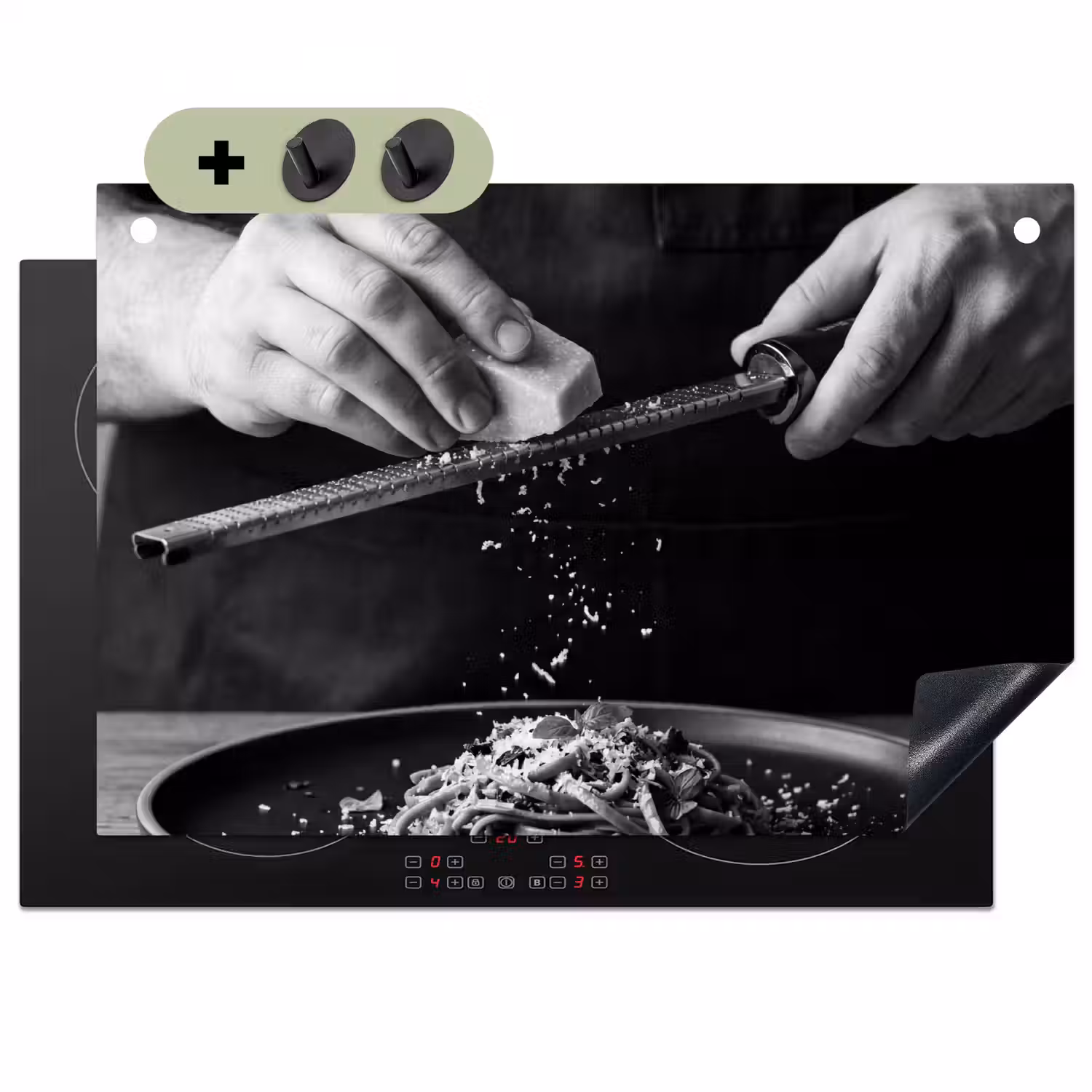 Kaas - Pasta - Rasp Inductie beschemer met haakjes klein -3d