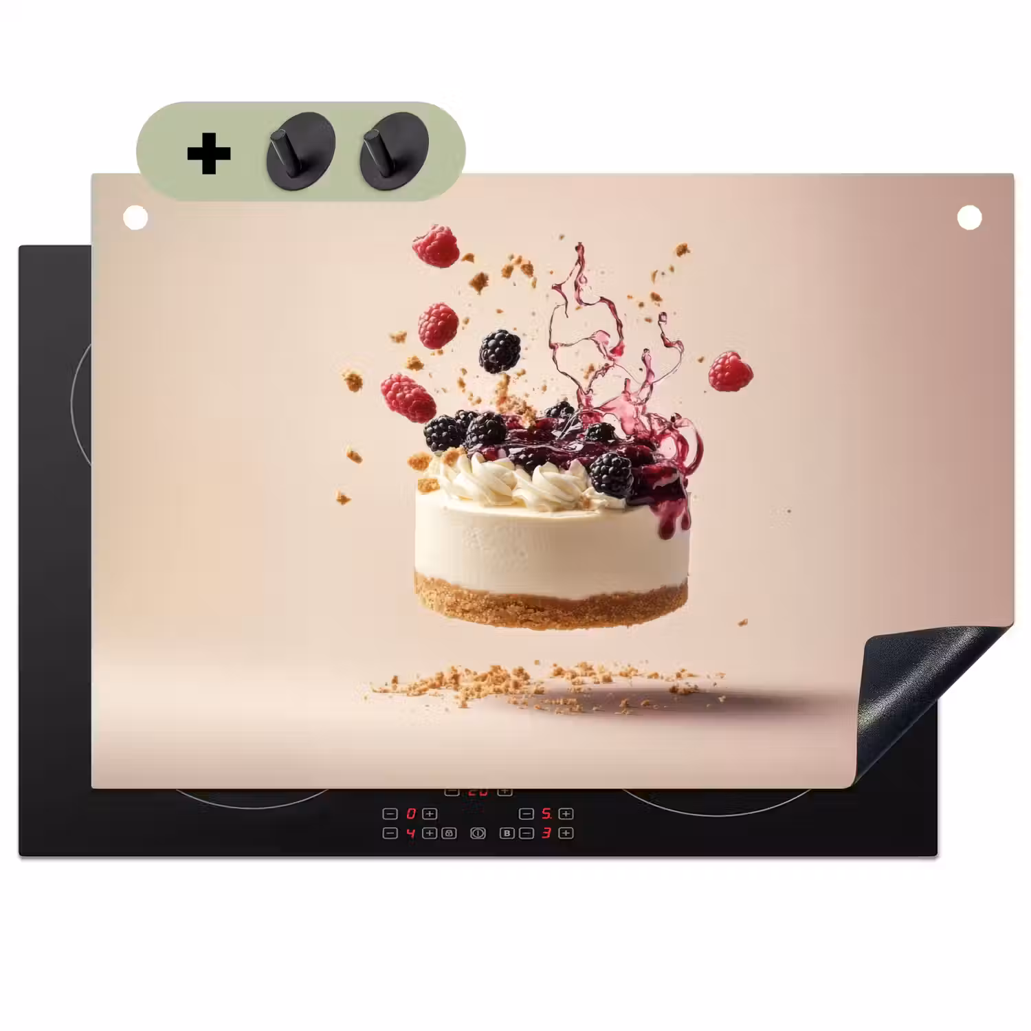 Cheesecake - Eten - Roze - Taart Inductie beschemer met haakjes klein -3d