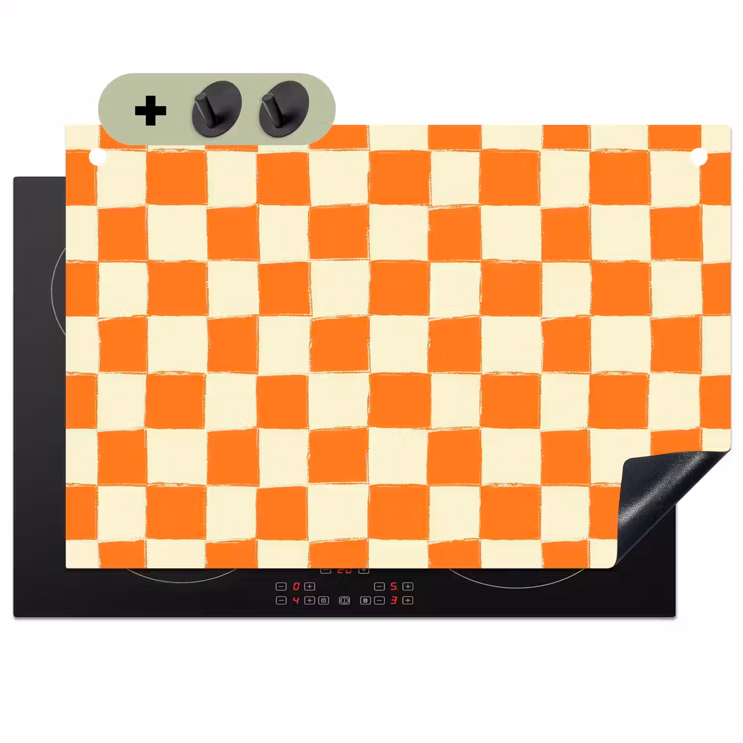 Schaak - Patroon - Oranje Inductie beschemer met haakjes klein 777 -3d