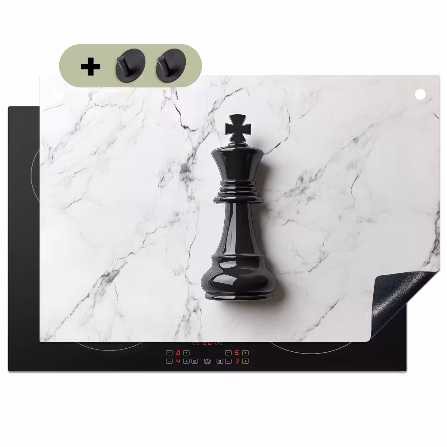 Schaakstuk - Koning - Zwart - Marmer Inductie beschemer met haakjes klein -3d