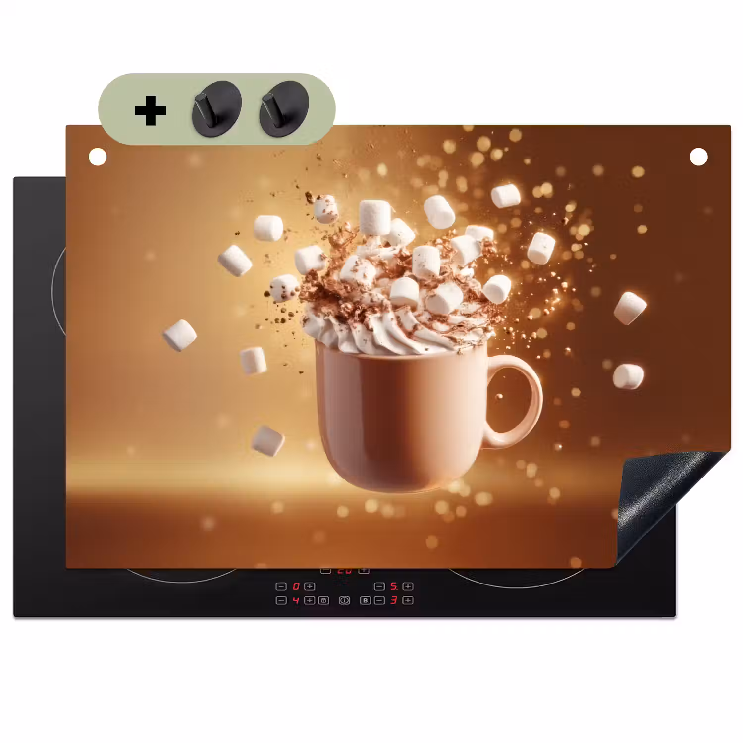 Chocomelk - Drinken - Warm - Bruin Inductie beschemer met haakjes klein -3d