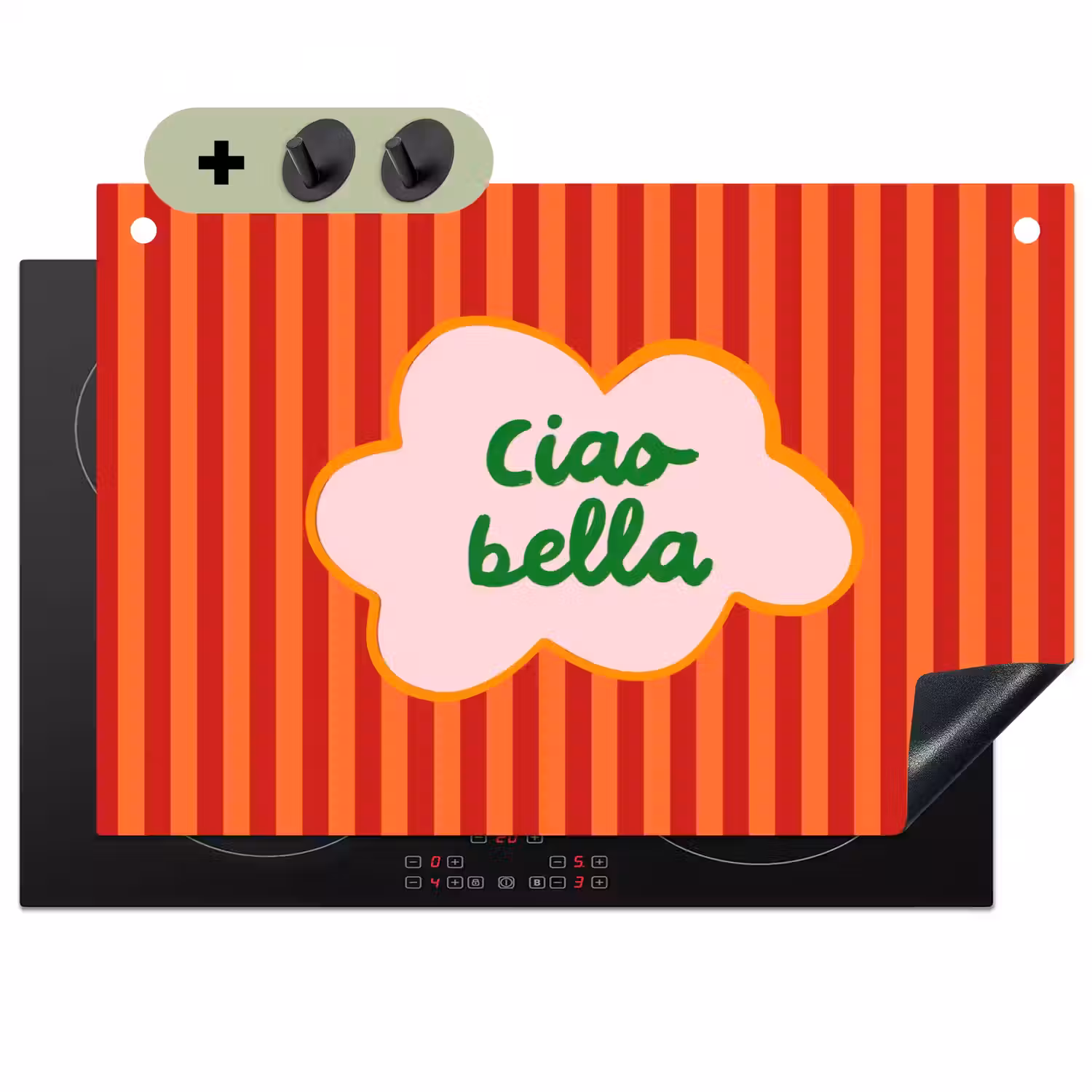 Ciao bella - Tekstwolk - Strepen - Oranje Inductie beschemer met haakjes klein -3d
