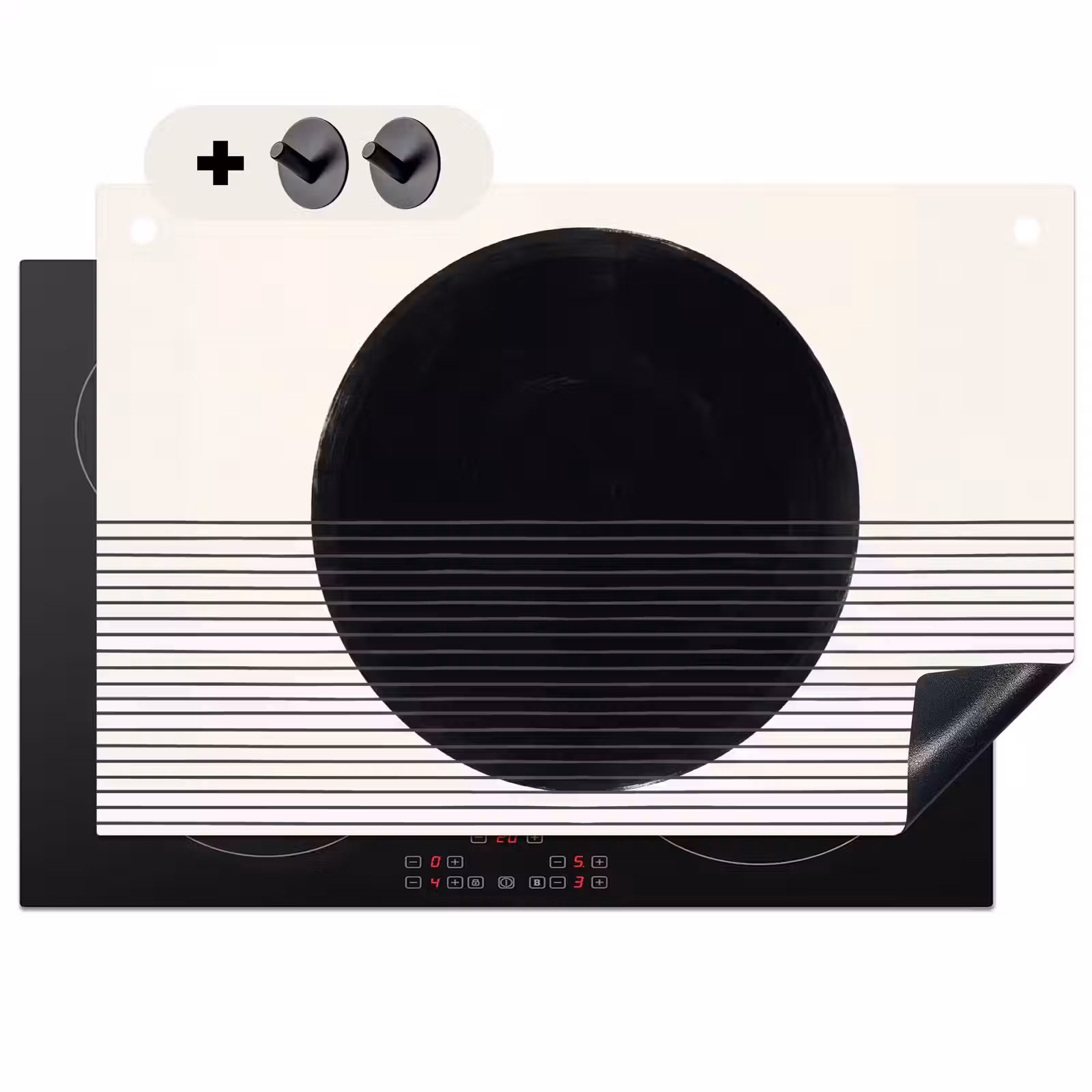 Induction Hob Cover & Splashback (2-in-1) - Circle - Lines - Abstract - Cirkel - Lijnen - Abstract Inductie beschemer met haakjes klein