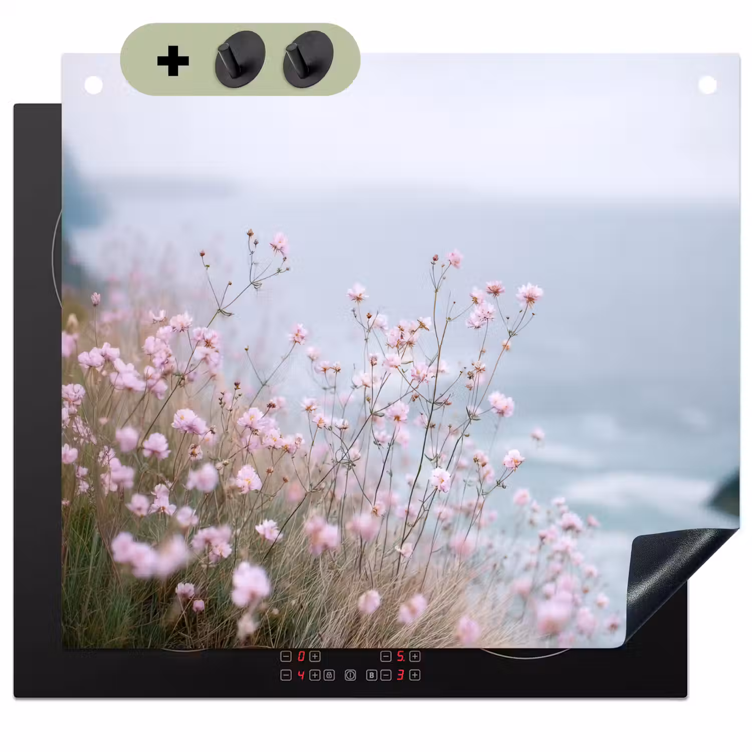 Klif - Bloemen - Zee - Roze Inductie beschemer met haakjes middel -3d