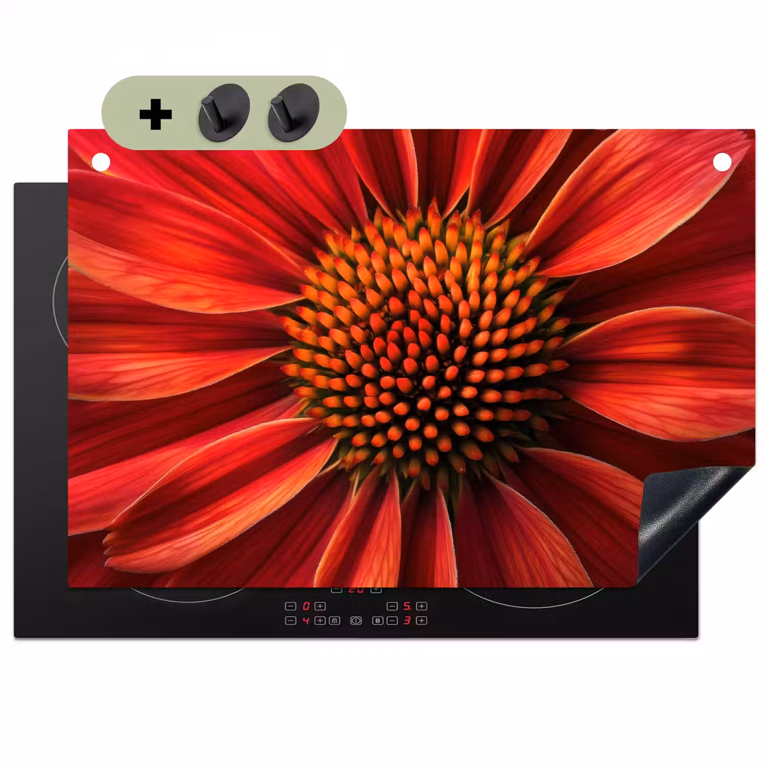 Close up - Bloem- Rood Inductie beschemer met haakjes klein -3d