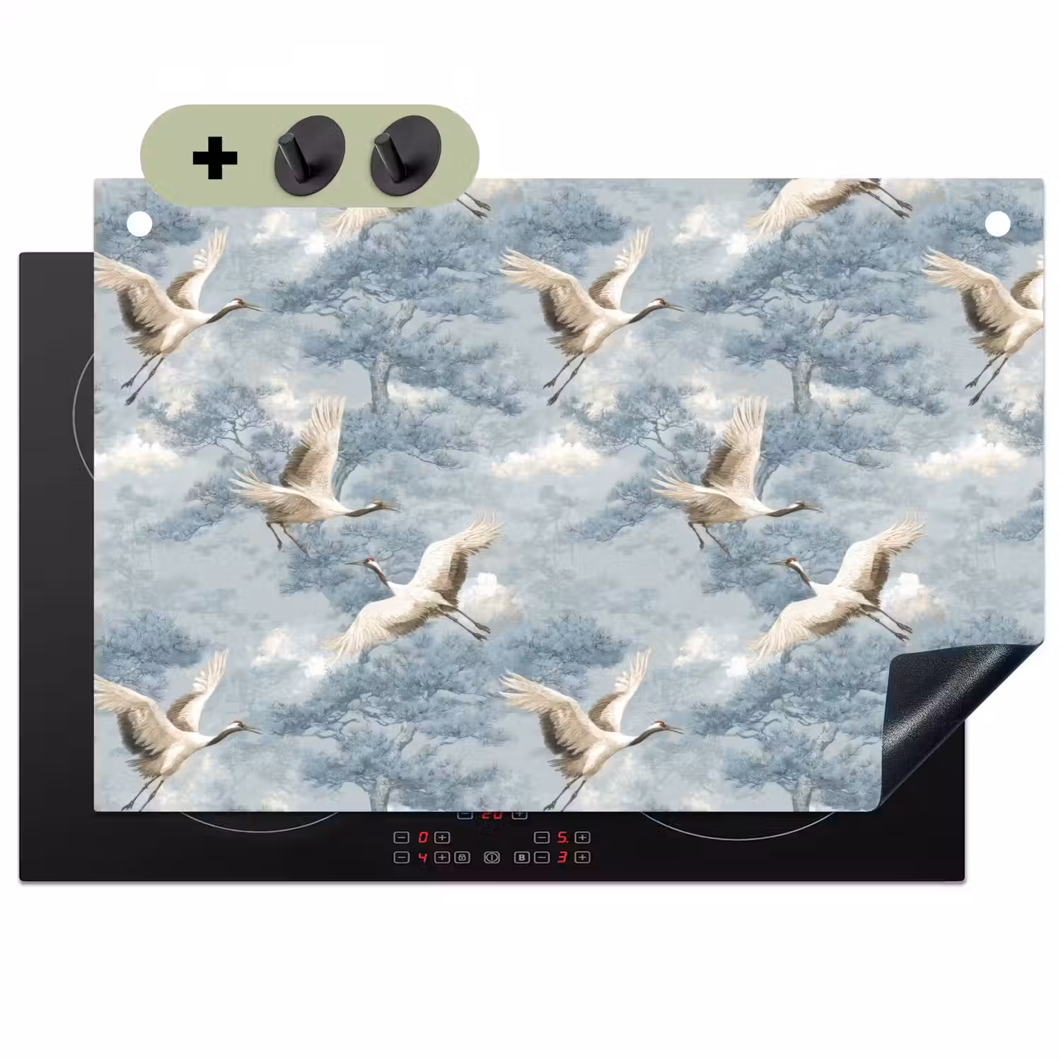 Wolken - Kraanvogels - Blauw Inductie beschemer met haakjes klein 777 -3d