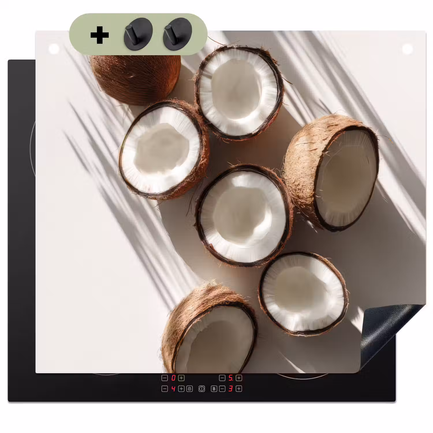 Kokosnoten - Bruin - Shaduw Inductie beschemer met haakjes middel -3d