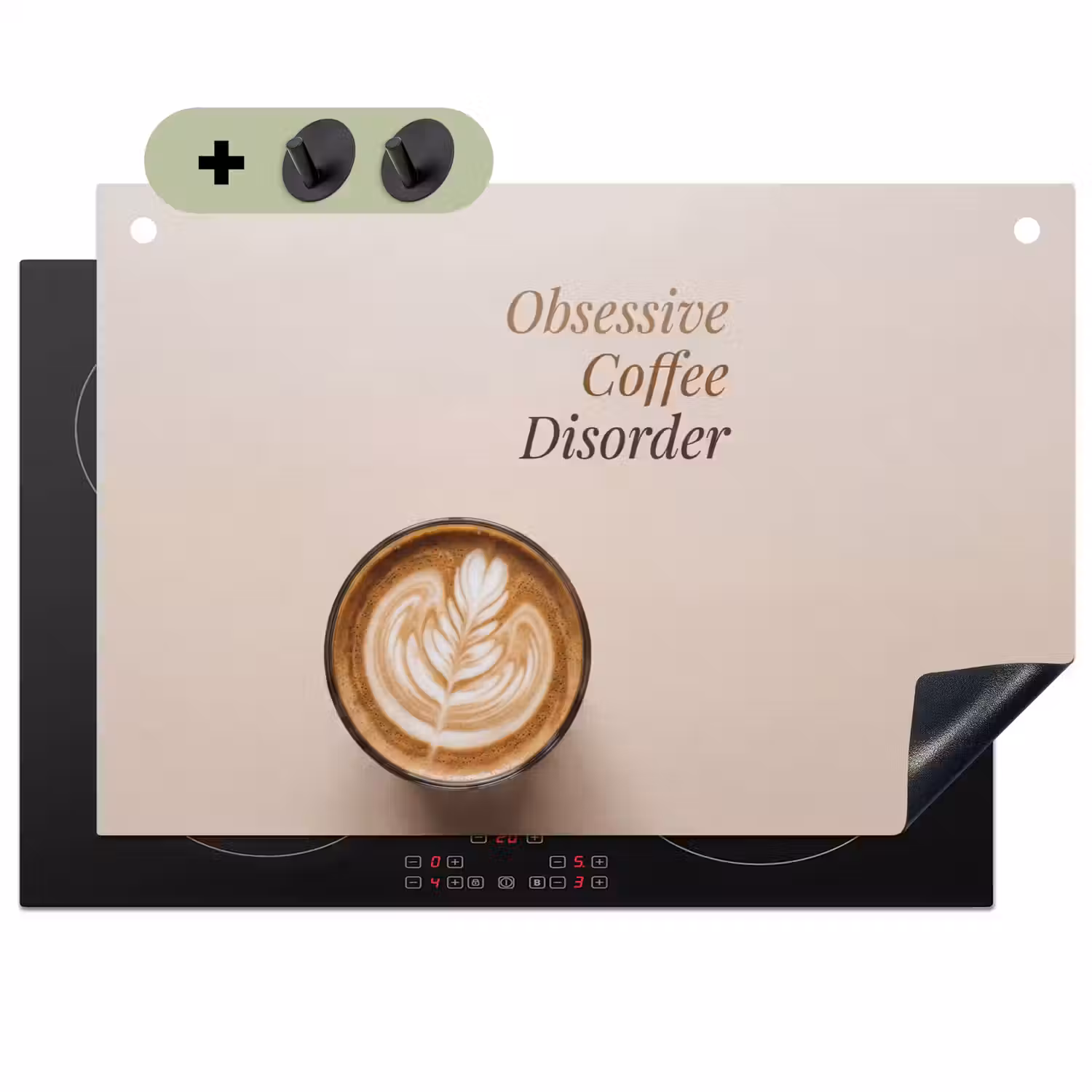 Koffie - Obessive Coffee Disorder - Beige Inductie beschemer met haakjes klein -3d