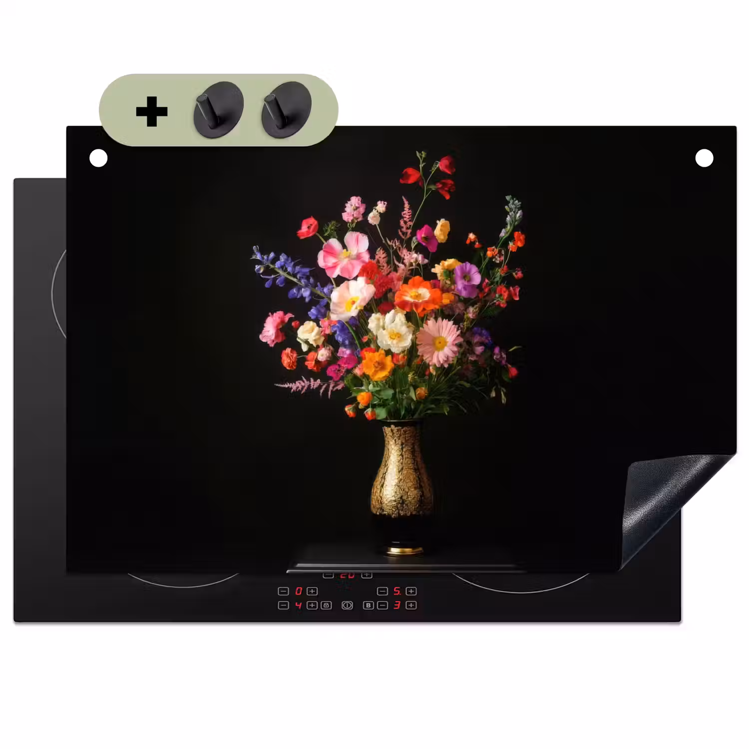 Kleurrijk - Boeket - Vaas - Goud Inductie beschemer met haakjes klein -3d