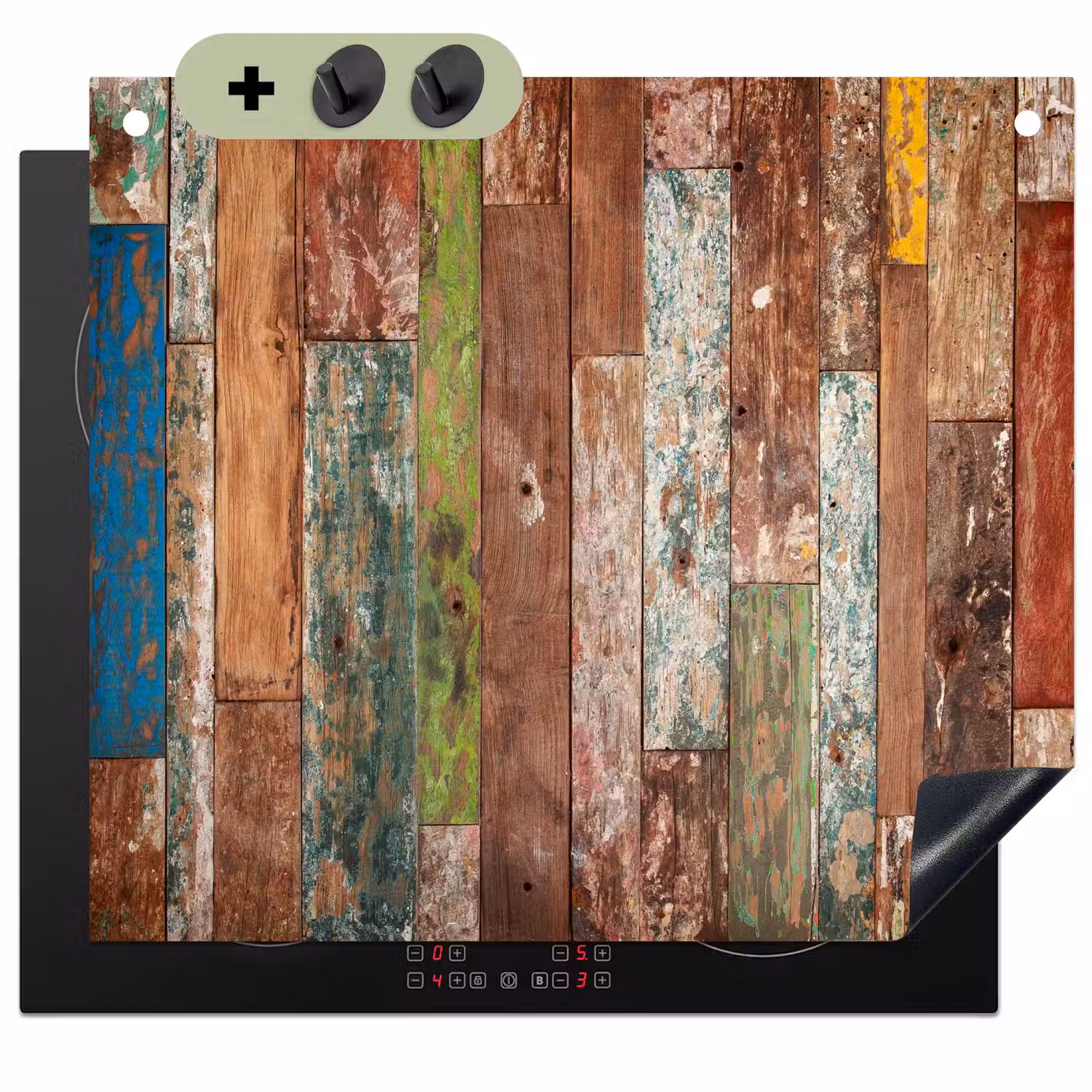 Kleurrijk Verweerd Hout Inductie beschemer met haakjes middel -3d