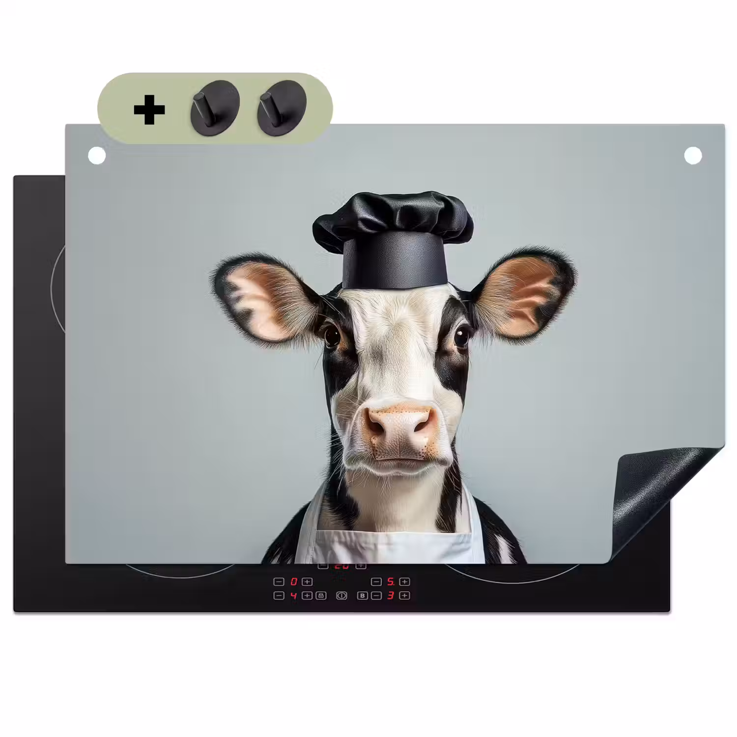 Koe - Zwart - Wit - Kok Inductie beschemer met haakjes klein -3d