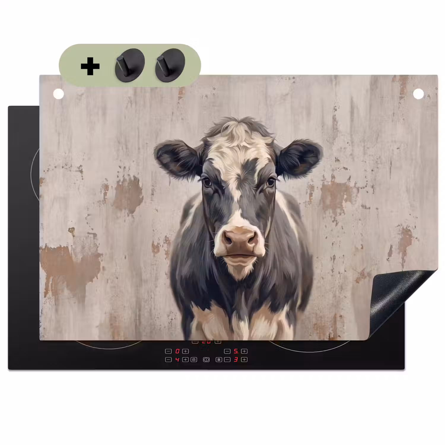 Koe - Portret - Dieren - Modern Inductie beschemer met haakjes klein -3d