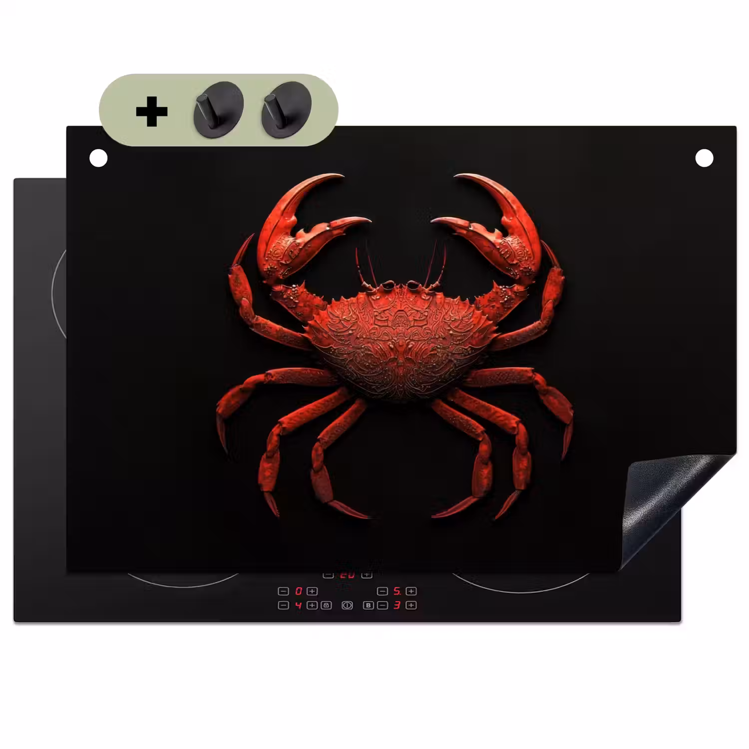 Krab - Rood - Vissen - Schaaldieren Inductie beschemer met haakjes klein -3d