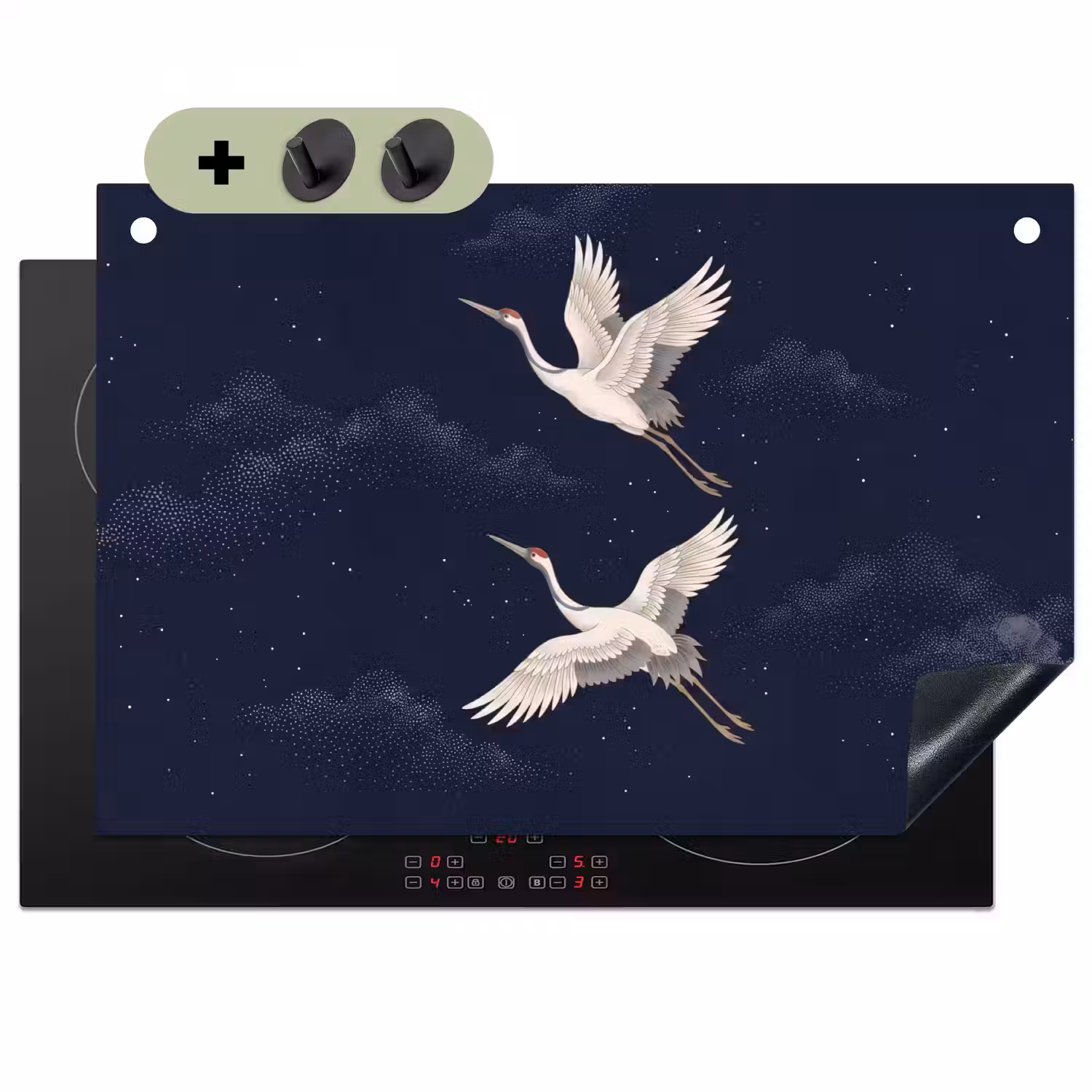 Kraanvogels - Nachthemel - Blauw Inductie beschemer met haakjes klein -3d