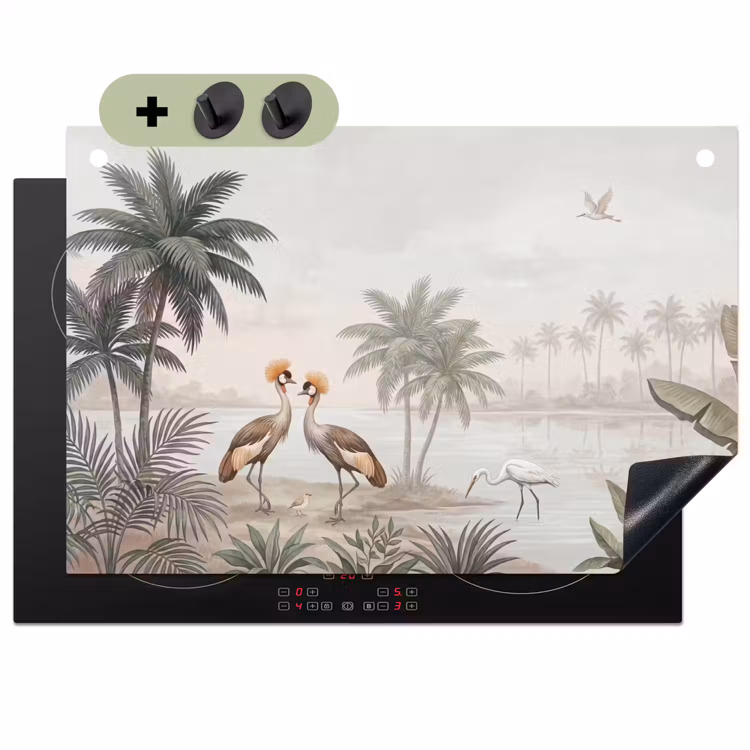 Kraanvogels - Palmbomen - Tropisch Inductie beschemer met haakjes klein -3d