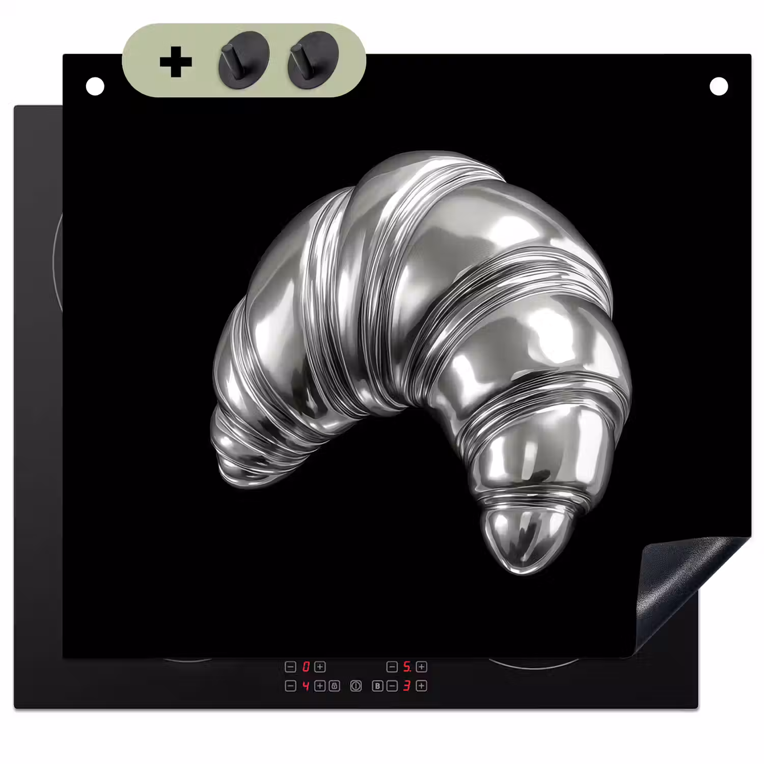 Croissant - Metaal - Zilver Inductie beschemer met haakjes middel -3d