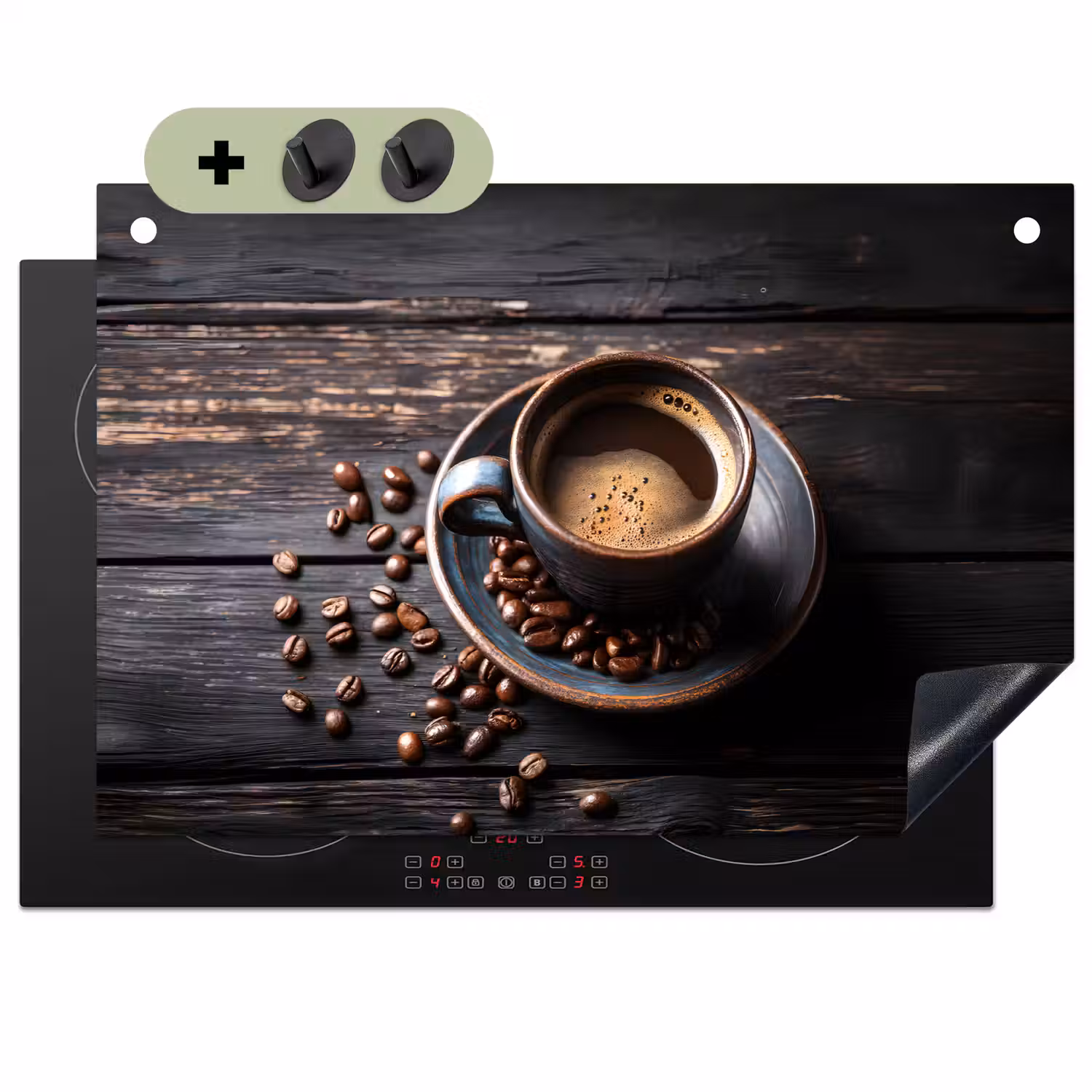 Kop - Koffie - Hout - Bonen Inductie beschemer met haakjes klein -3d