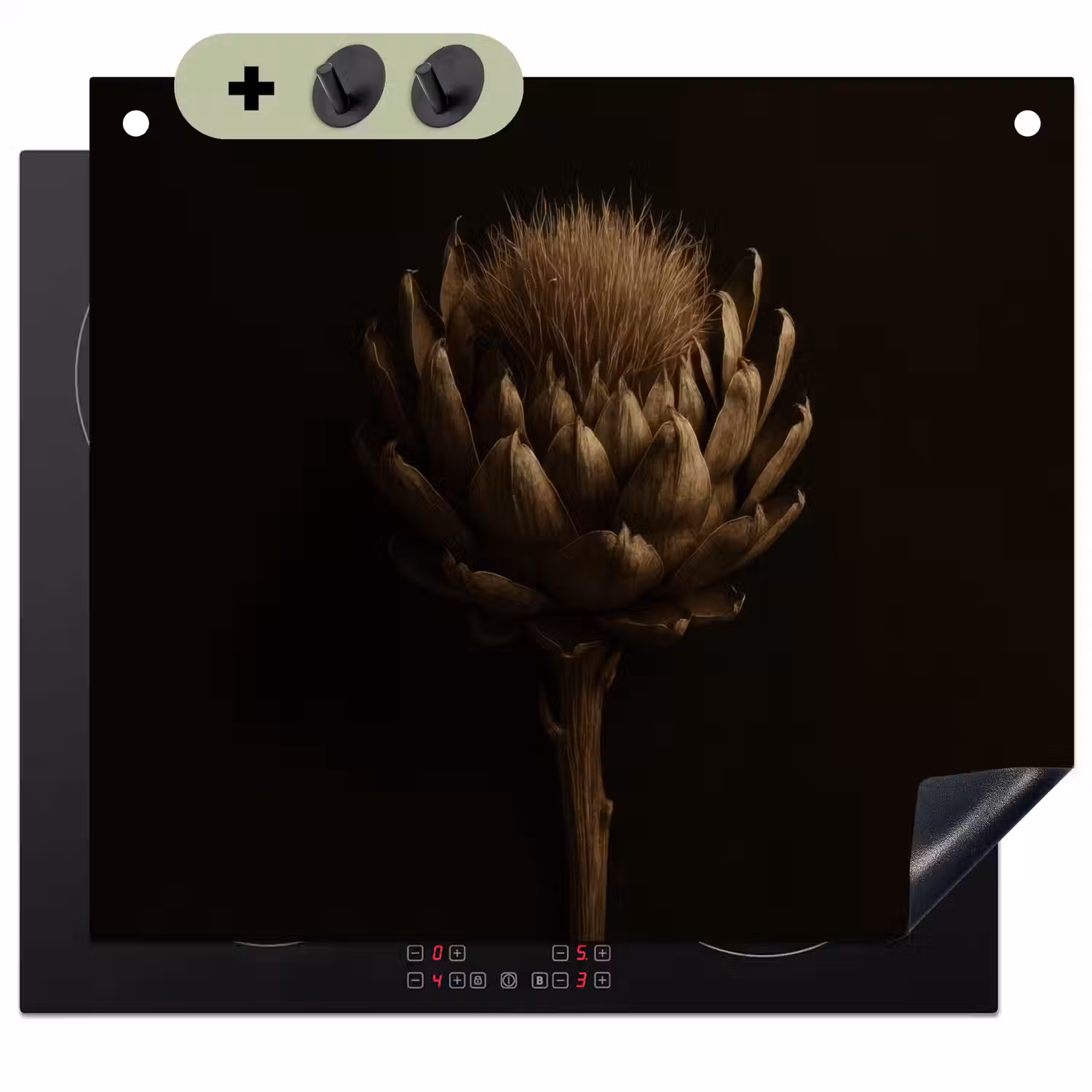 Donkerbruin - Bloem - Textuur - Artisjok Inductie beschemer met haakjes middel -3d