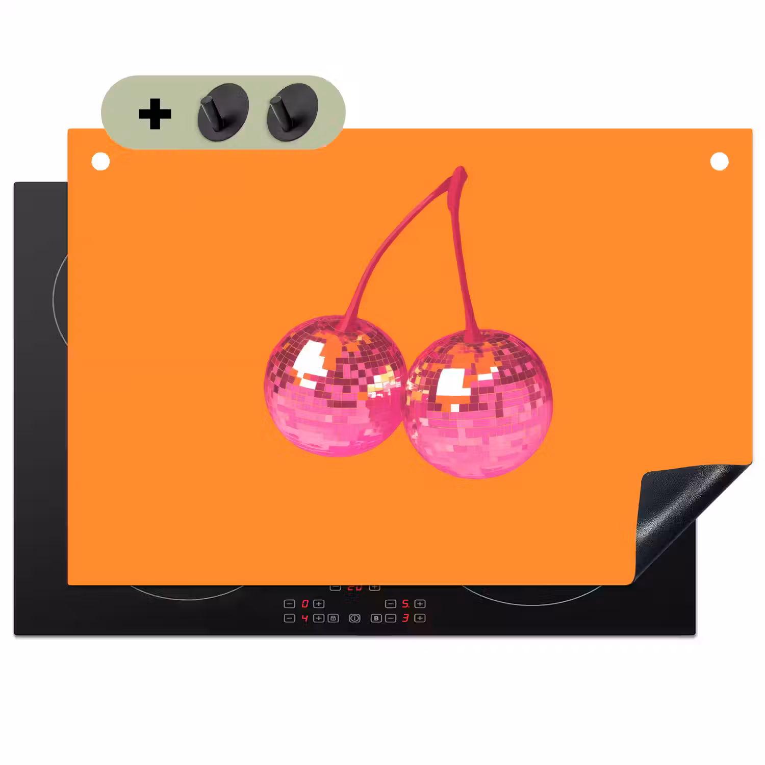 Discoballen - Kers - Spiegels - Roze Inductie beschemer met haakjes klein -3d