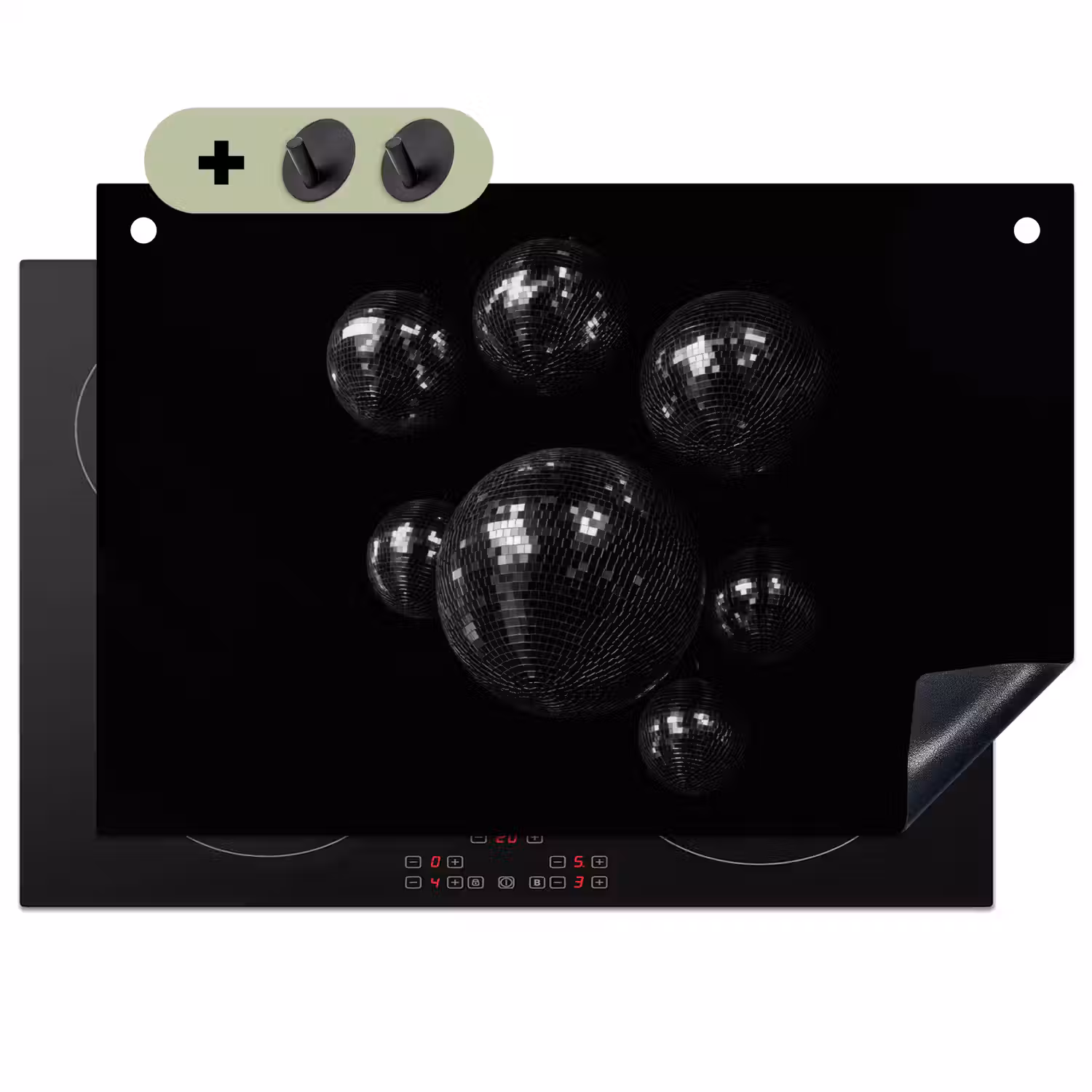 Discoballen - Minimalistisch - Zwart Inductie beschemer met haakjes klein -3d