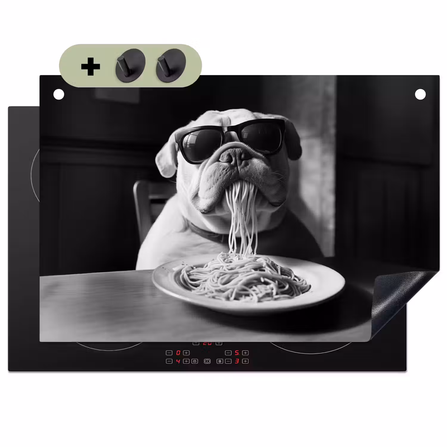 Hond - Bulldog - Pasta - Bril - Stoer - Dieren Inductie beschemer met haakjes klein -3d