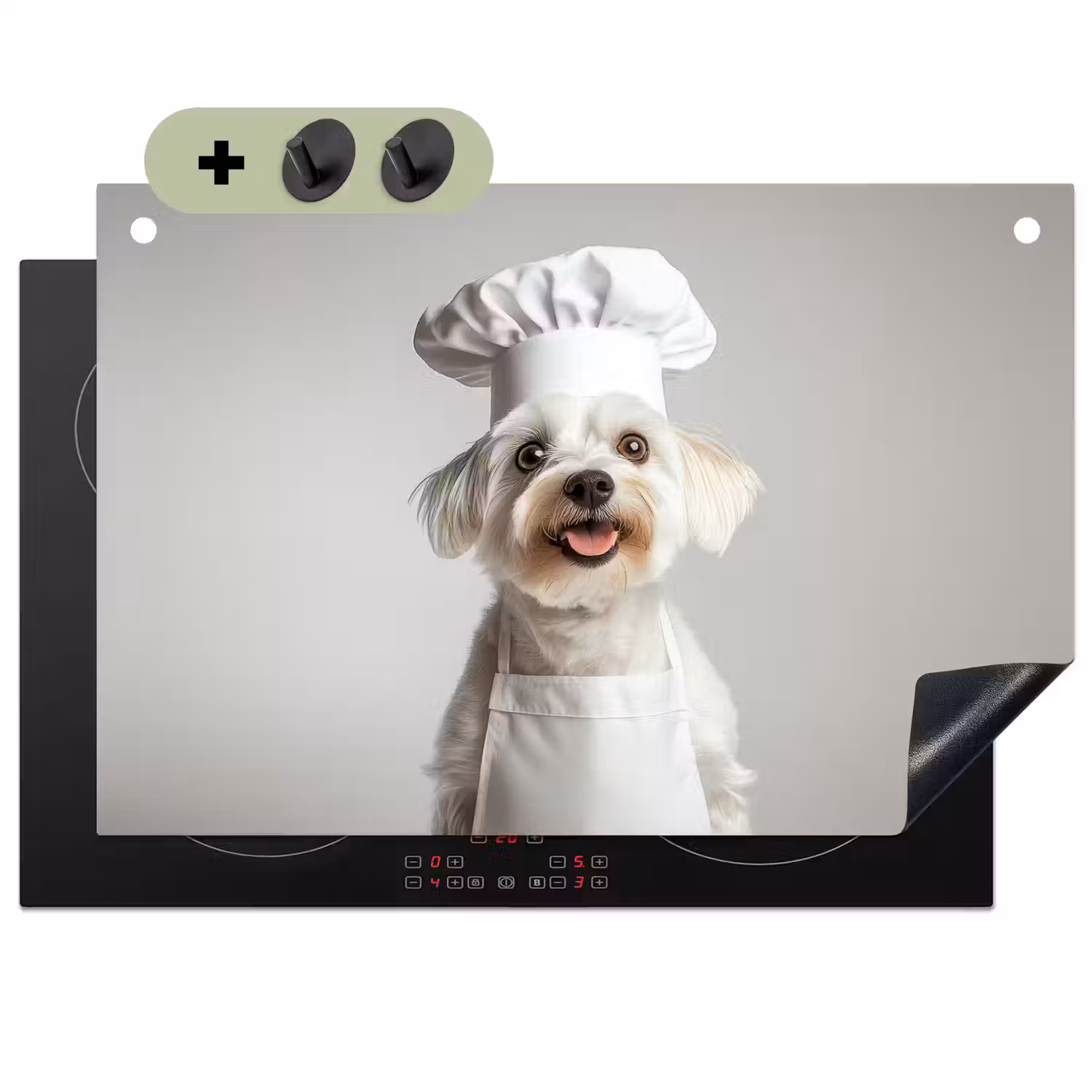 Hond - Wit - Kok Inductie beschemer met haakjes klein -3d