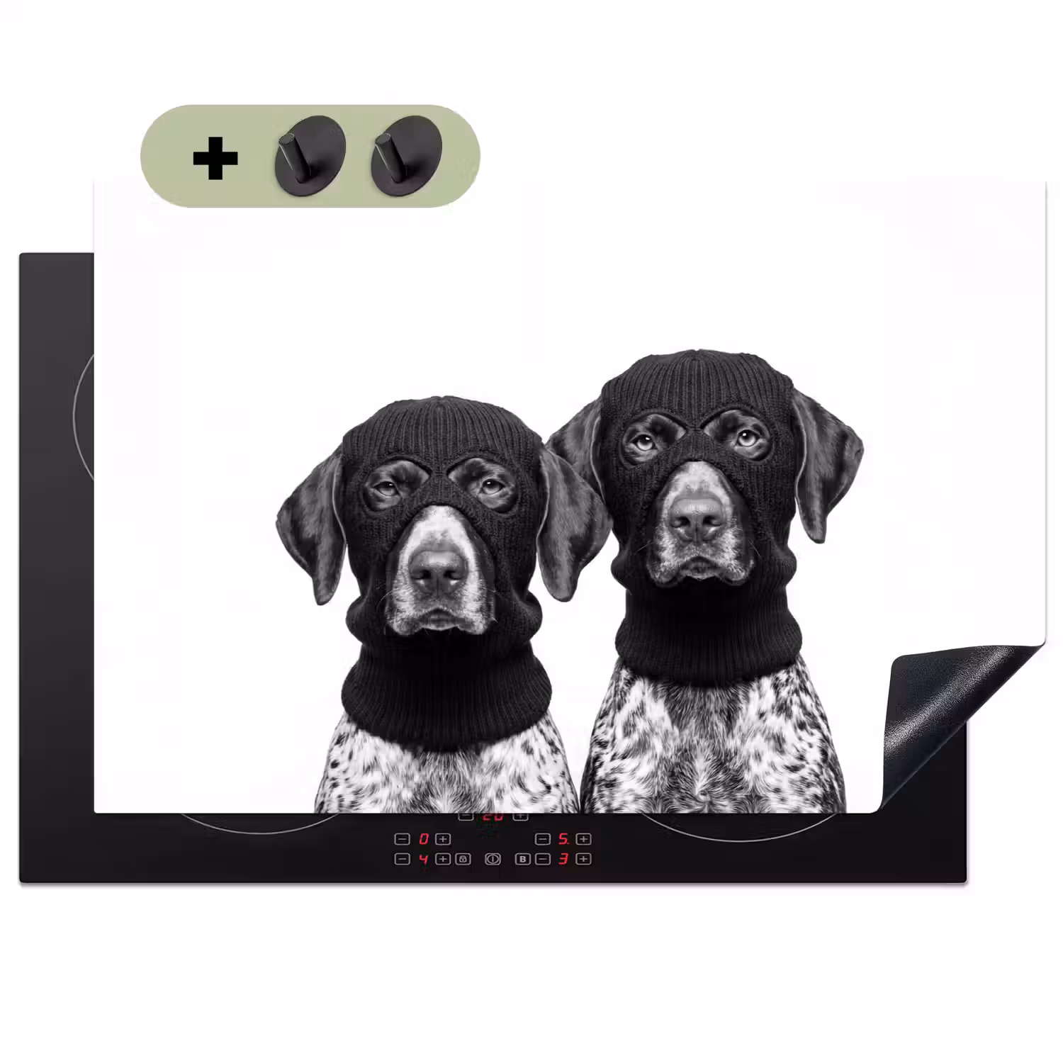 Honden - Bivakmuts - Zwart - wit Inductie beschemer met haakjes klein -3d