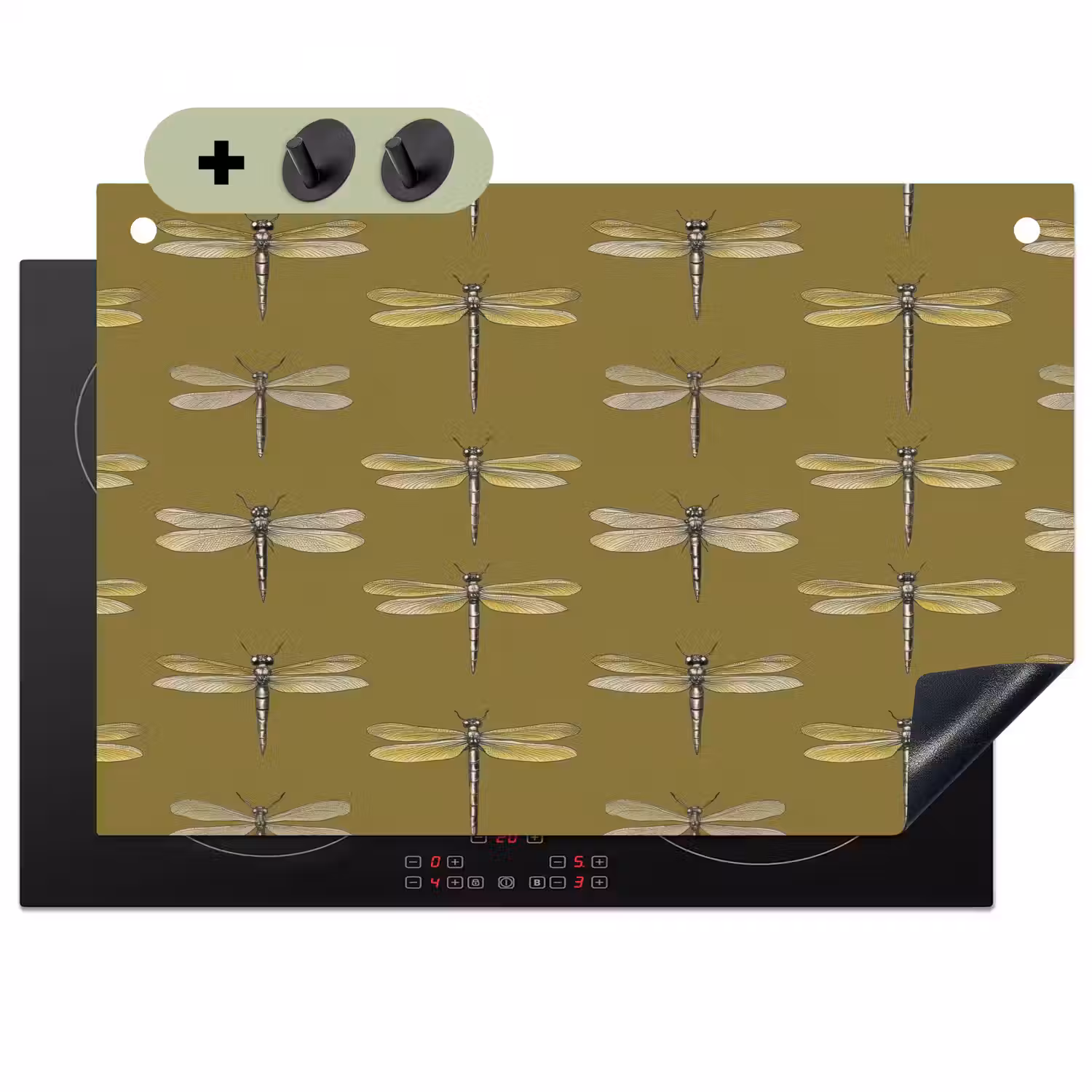 Libellen - Patroon - Groen Inductie beschemer met haakjes klein 777 -3d