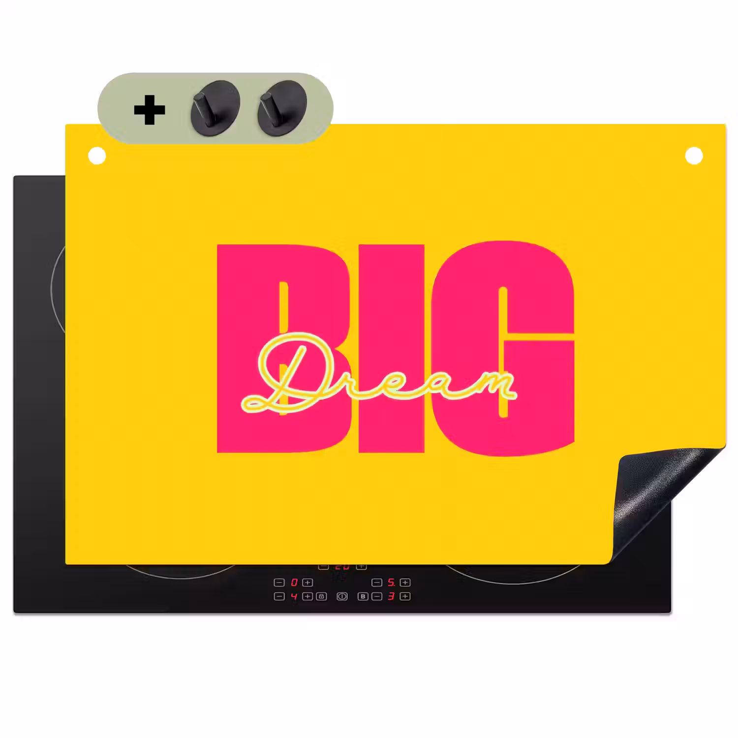 Dream big - Geel - Roze Inductie beschemer met haakjes klein -3d