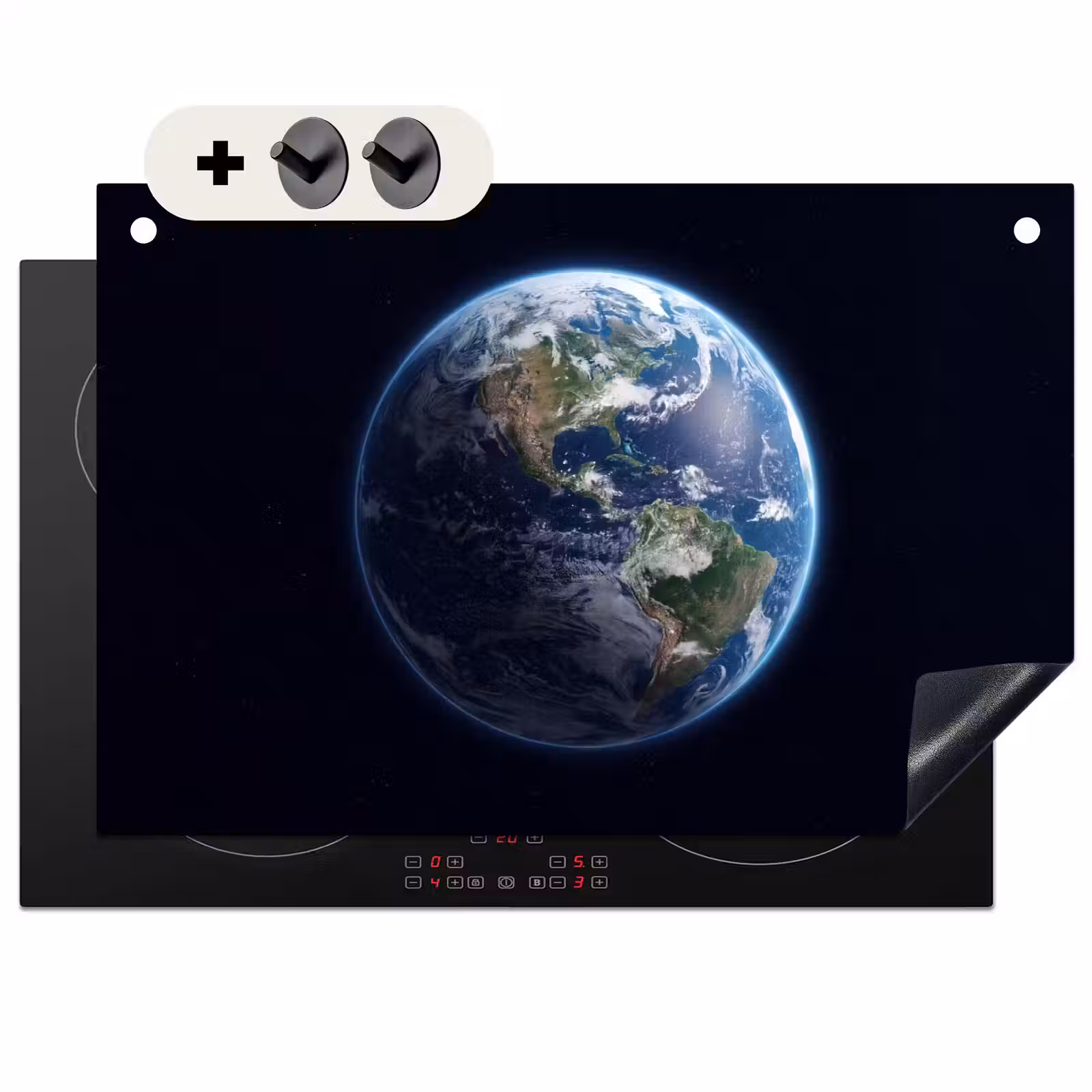 Induction Hob Cover & Splashback (2-in-1) - Earth - Space - Cosmos - Aarde - Ruimte - Kosmos Inductie beschemer met haakjes klein