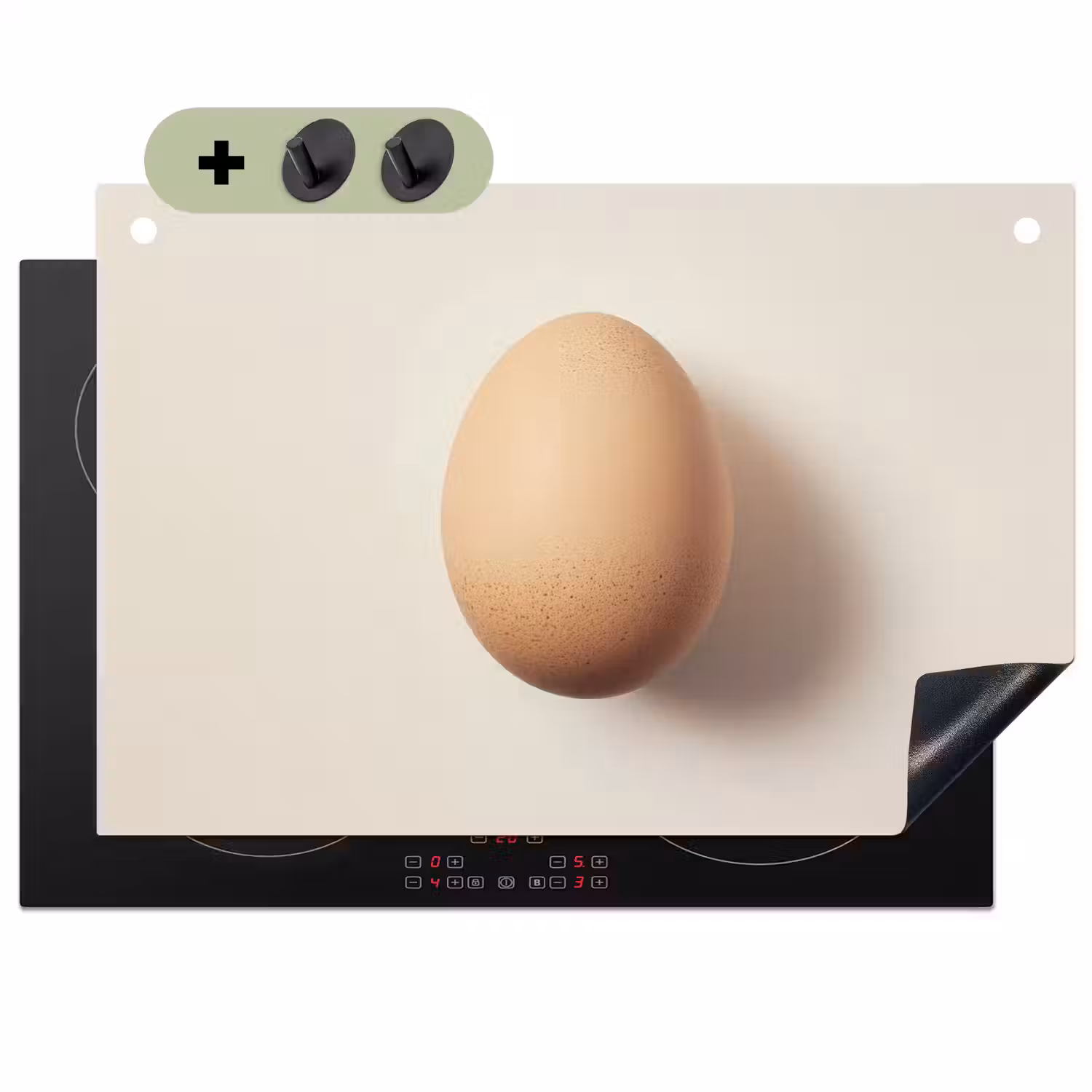 Ei - Beige - Ovaal - Egaal Inductie beschemer met haakjes klein -3d