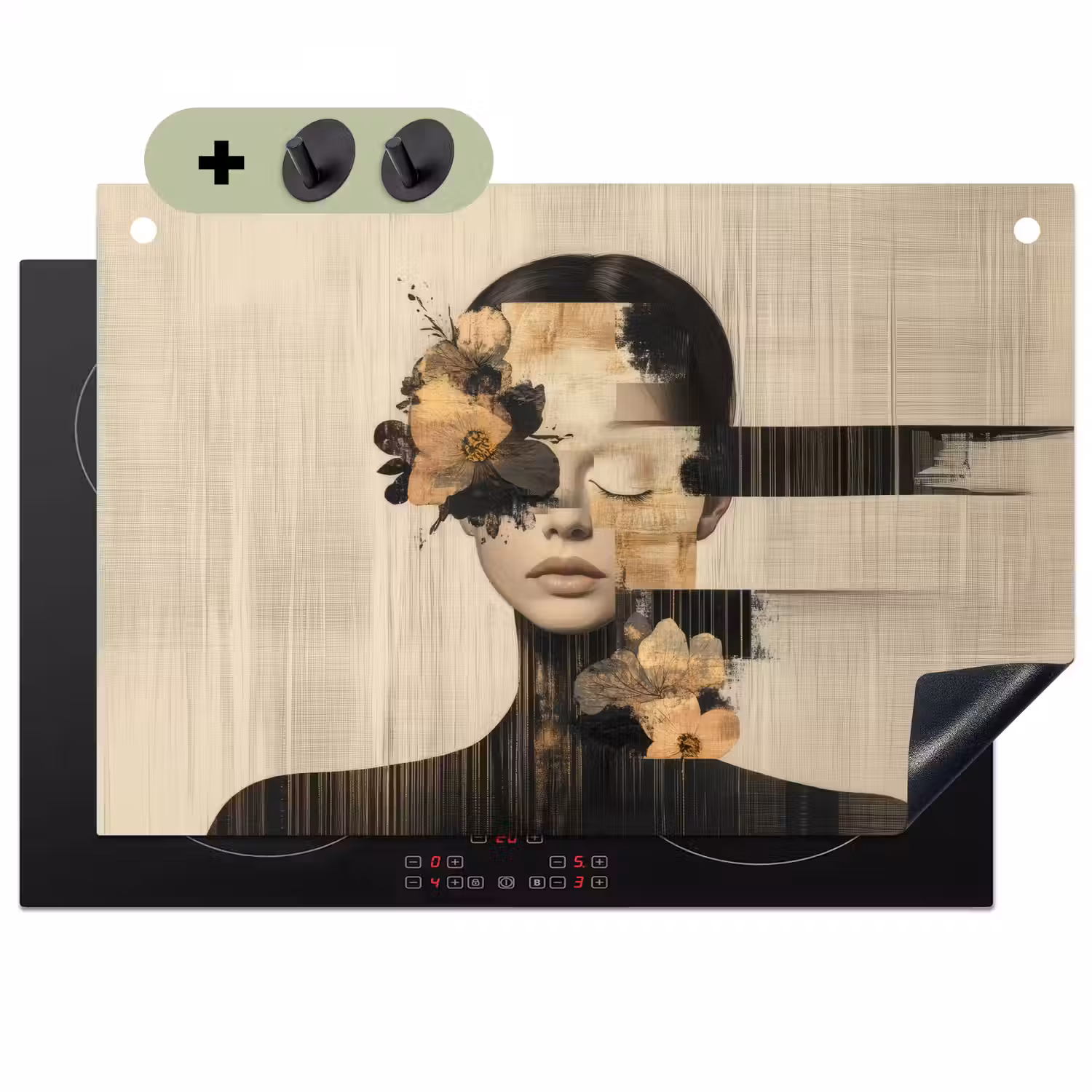 Gezicht - Bloemen - Zwart - Vrouw Inductie beschemer met haakjes klein -3d