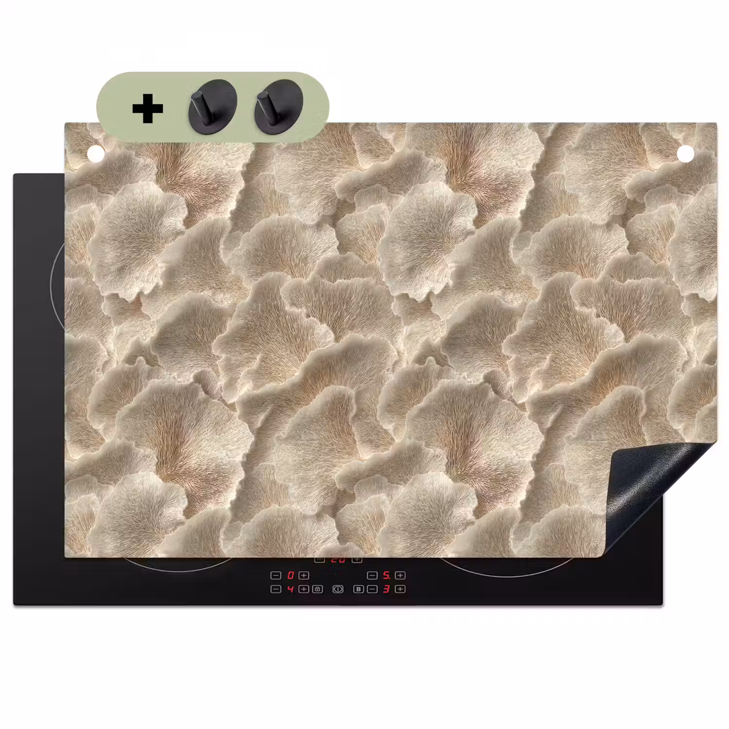 Waaierstructuren - Beige - Vezeltextuur Inductie beschemer met haakjes klein 777 -3d