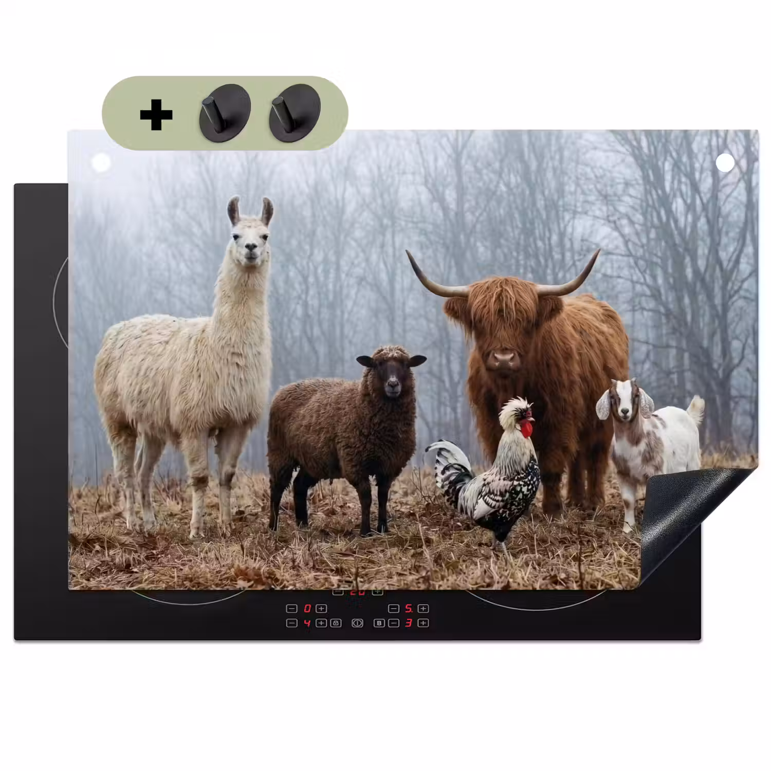 Boerderijdieren - Groep - Mist - Natuur - Rustiek Inductie beschemer met haakjes klein -3d