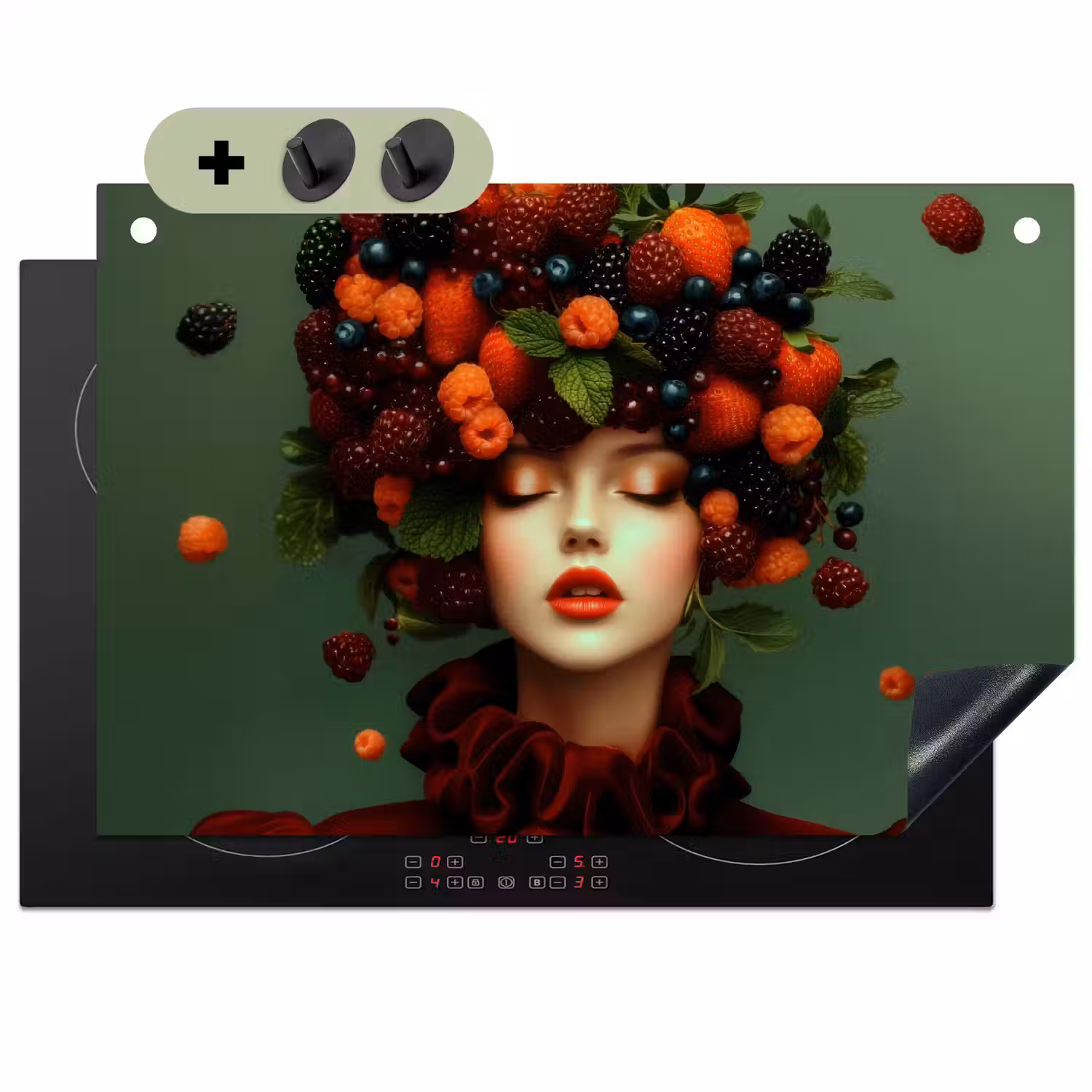 Vrouw - Aardbeien - Frambozen - Bramen - Bessen Inductie beschemer met haakjes klein -3d