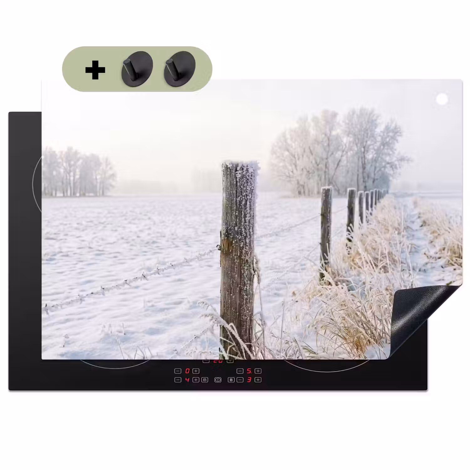 Hek - Sneeuw - Mist - Platteland - Nostalgisch Inductie beschemer met haakjes klein -3d