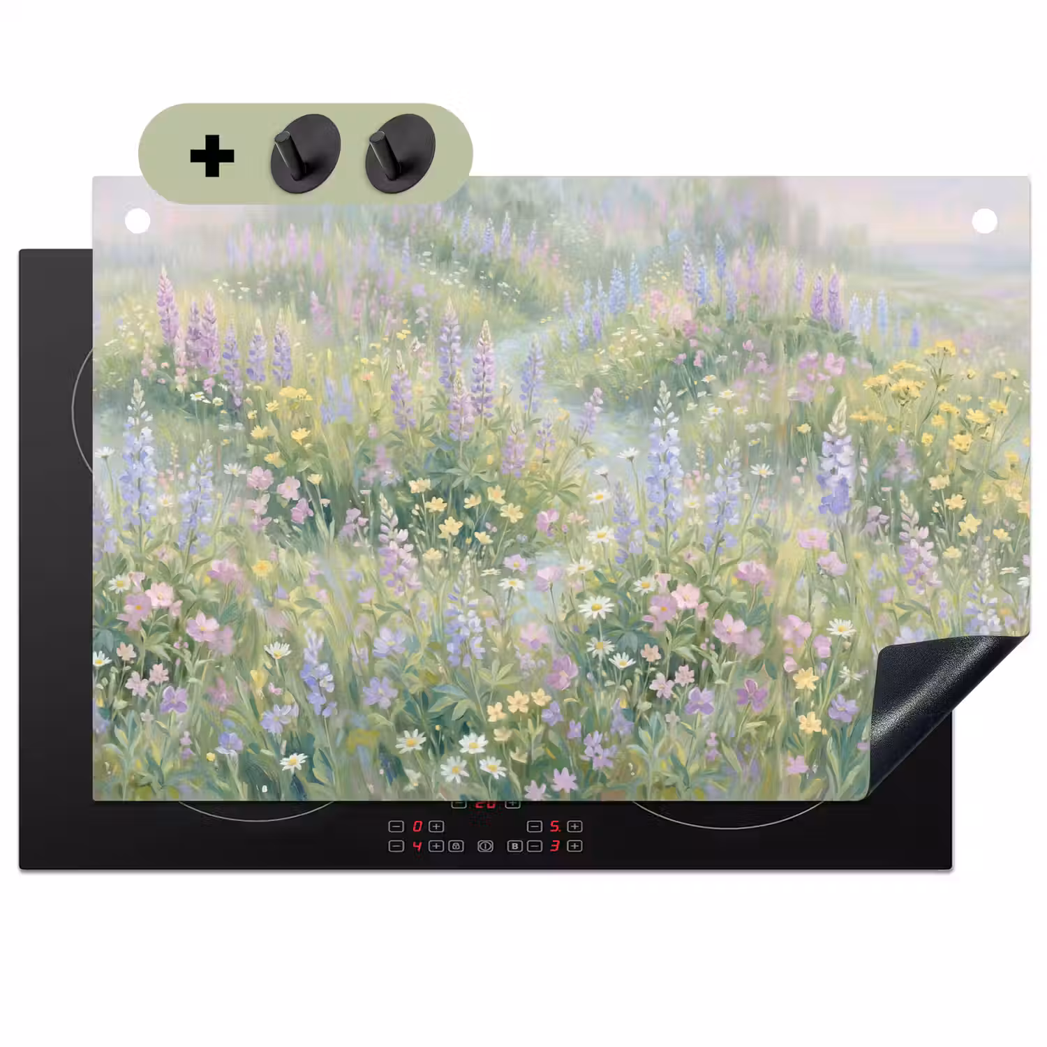 Bloemenveld - Heuvels - Kleurrijk Inductie beschemer met haakjes klein -3d
