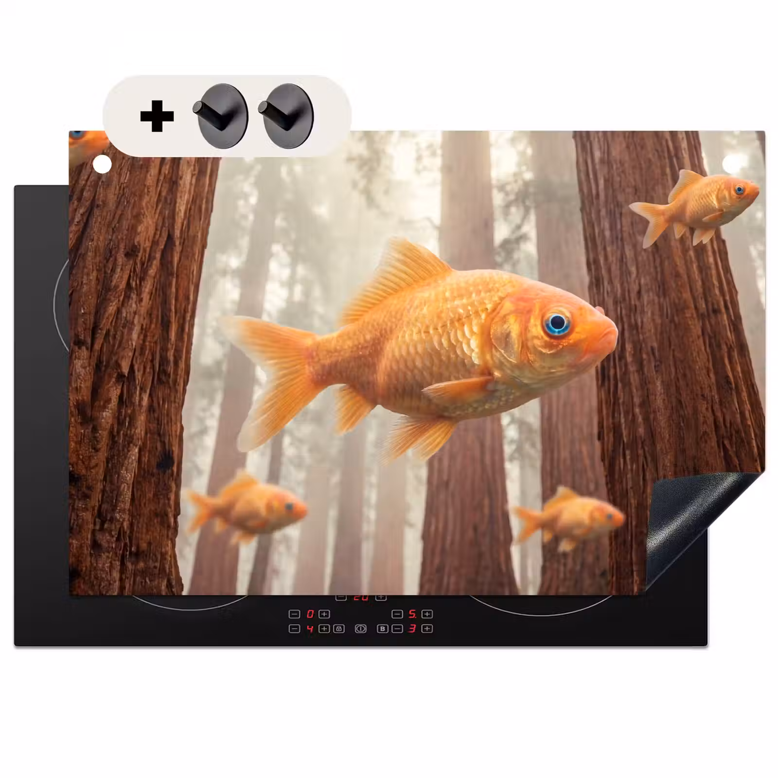 Induction Hob Cover & Splashback (2-in-1) - Fish - Forest - Fantasy - Vis - Bos - Fantasie Inductie beschemer met haakjes klein