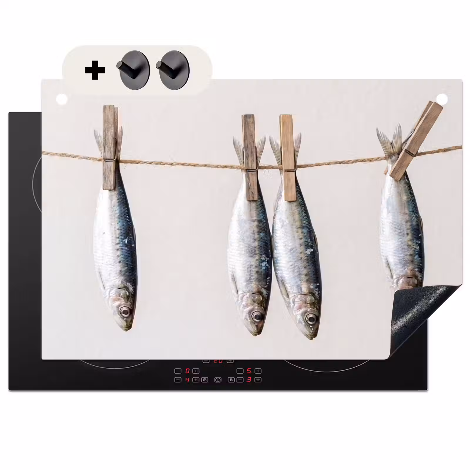 Induction Hob Cover & Splashback (2-in-1) - Fish - Hanging - Food - Vis - Hangend - Eten Inductie beschemer met haakjes klein