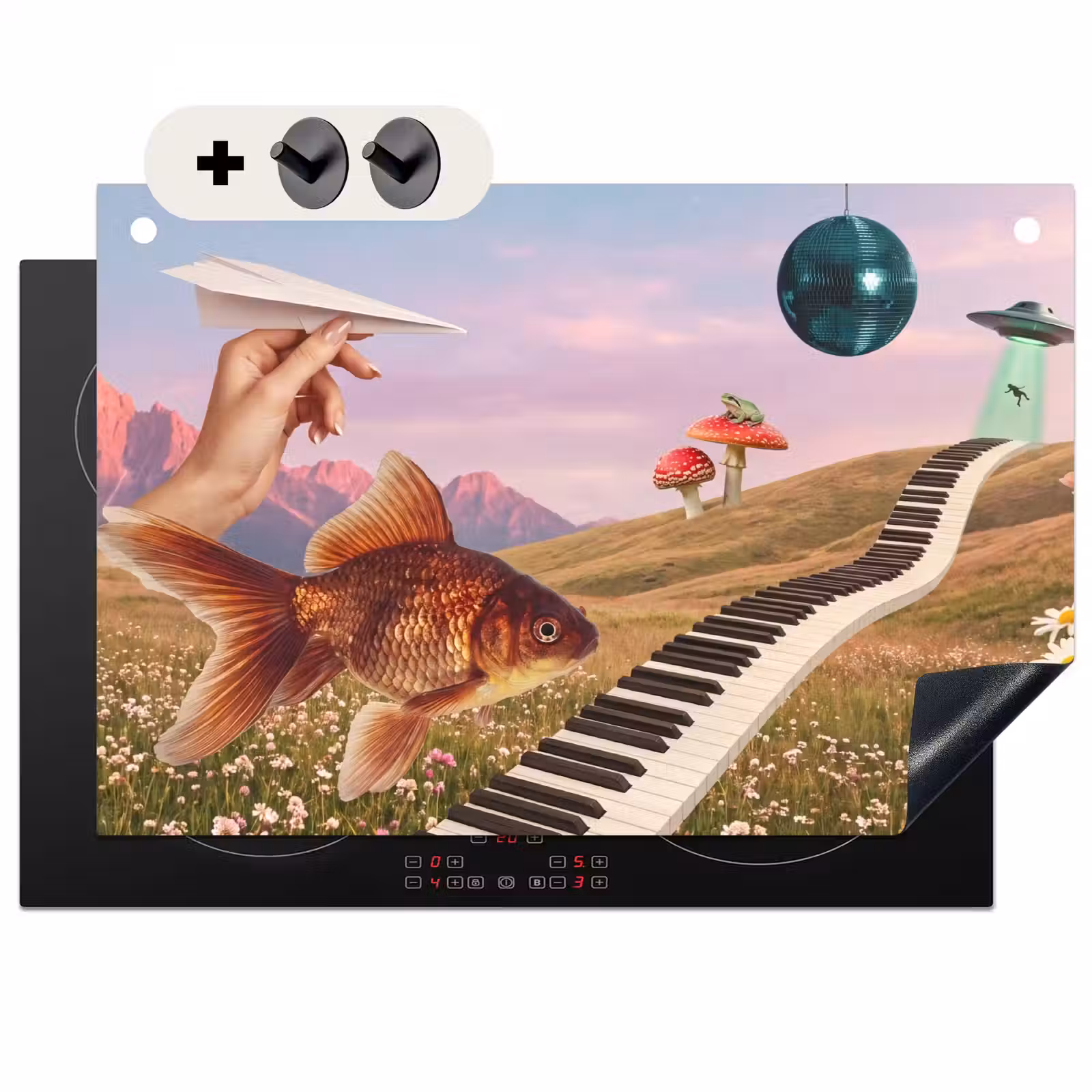 Induction Hob Cover & Splashback (2-in-1) - Fish - Nature - Abstract - Vis - Natuur - Abstract Inductie beschemer met haakjes klein