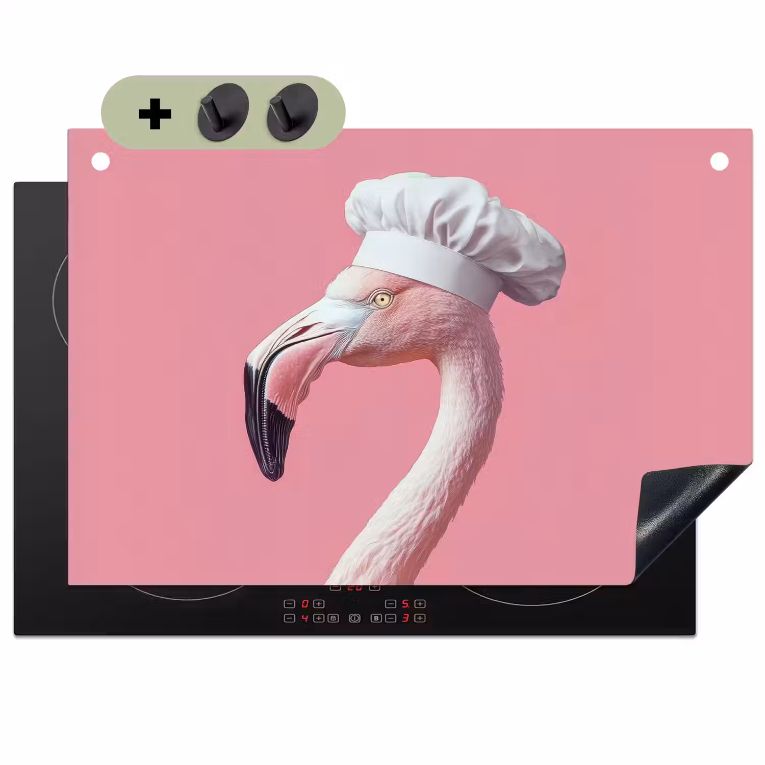 Flamingo - Roze - Koksmuts - Vogel Inductie beschemer met haakjes klein -3d